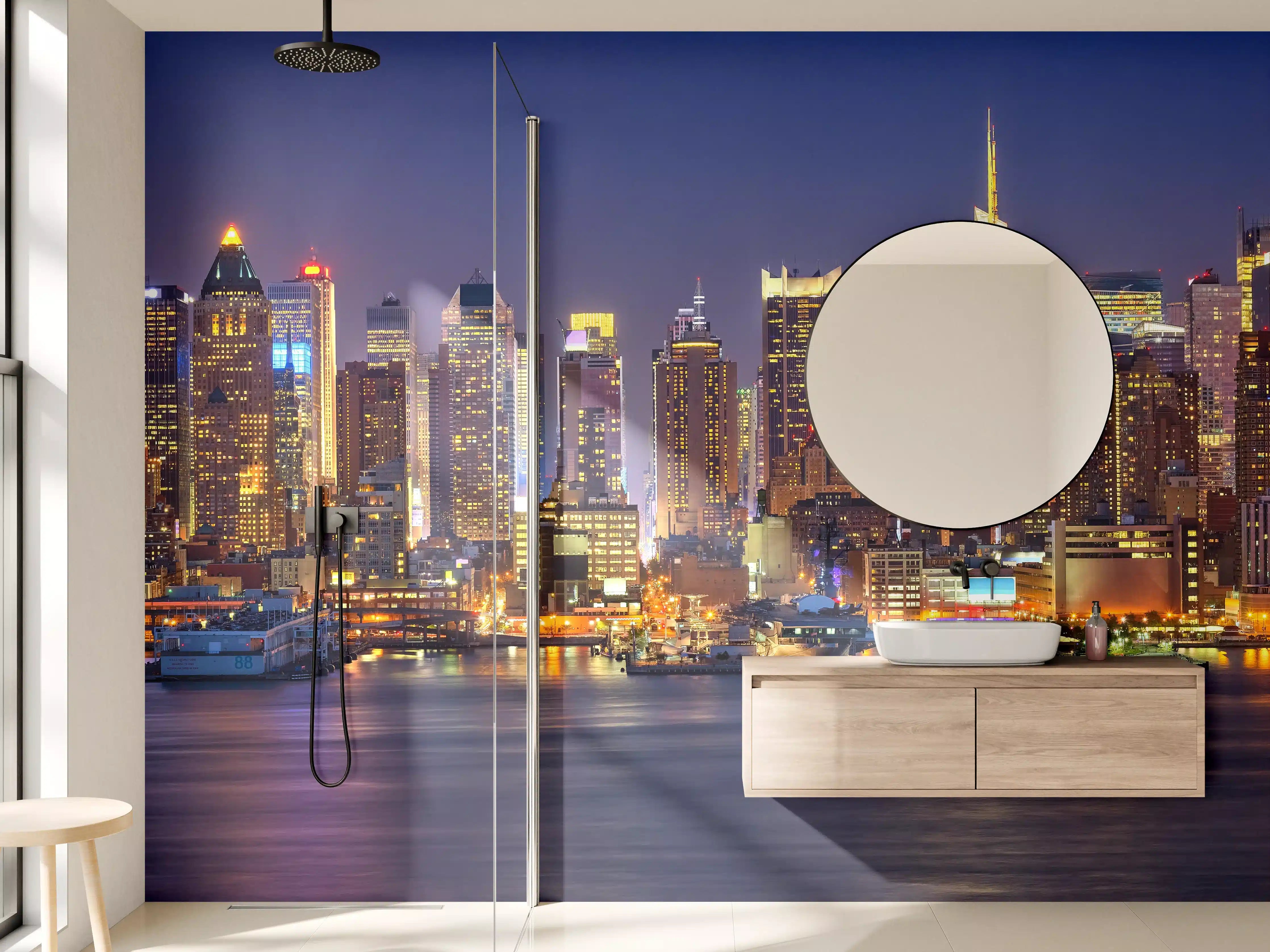 Wandverkleidung Bad - Manhattan Skyline bei Nacht