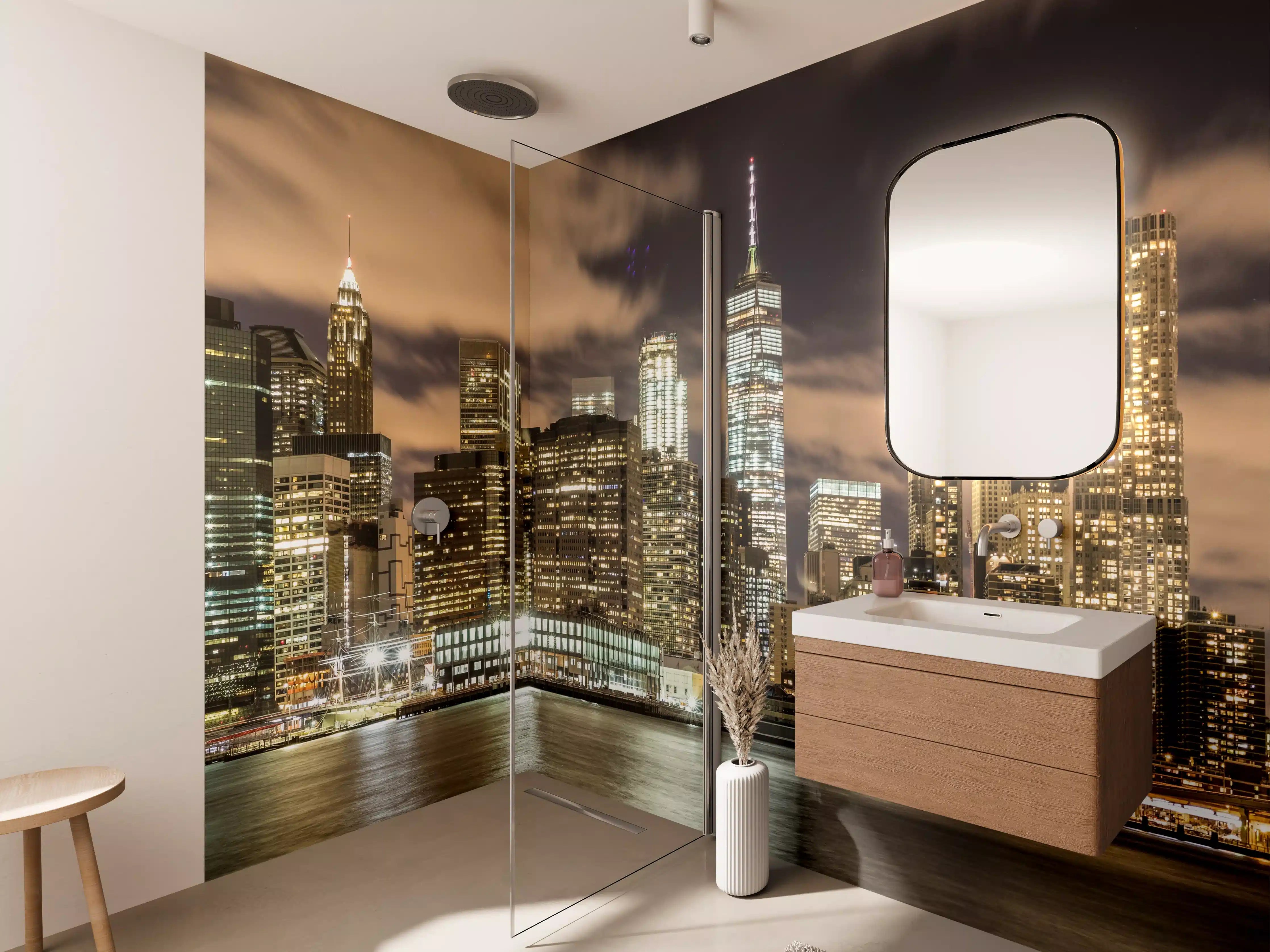 Wandverkleidung Bad - Manhattan Skyline im Glanz der Nacht
