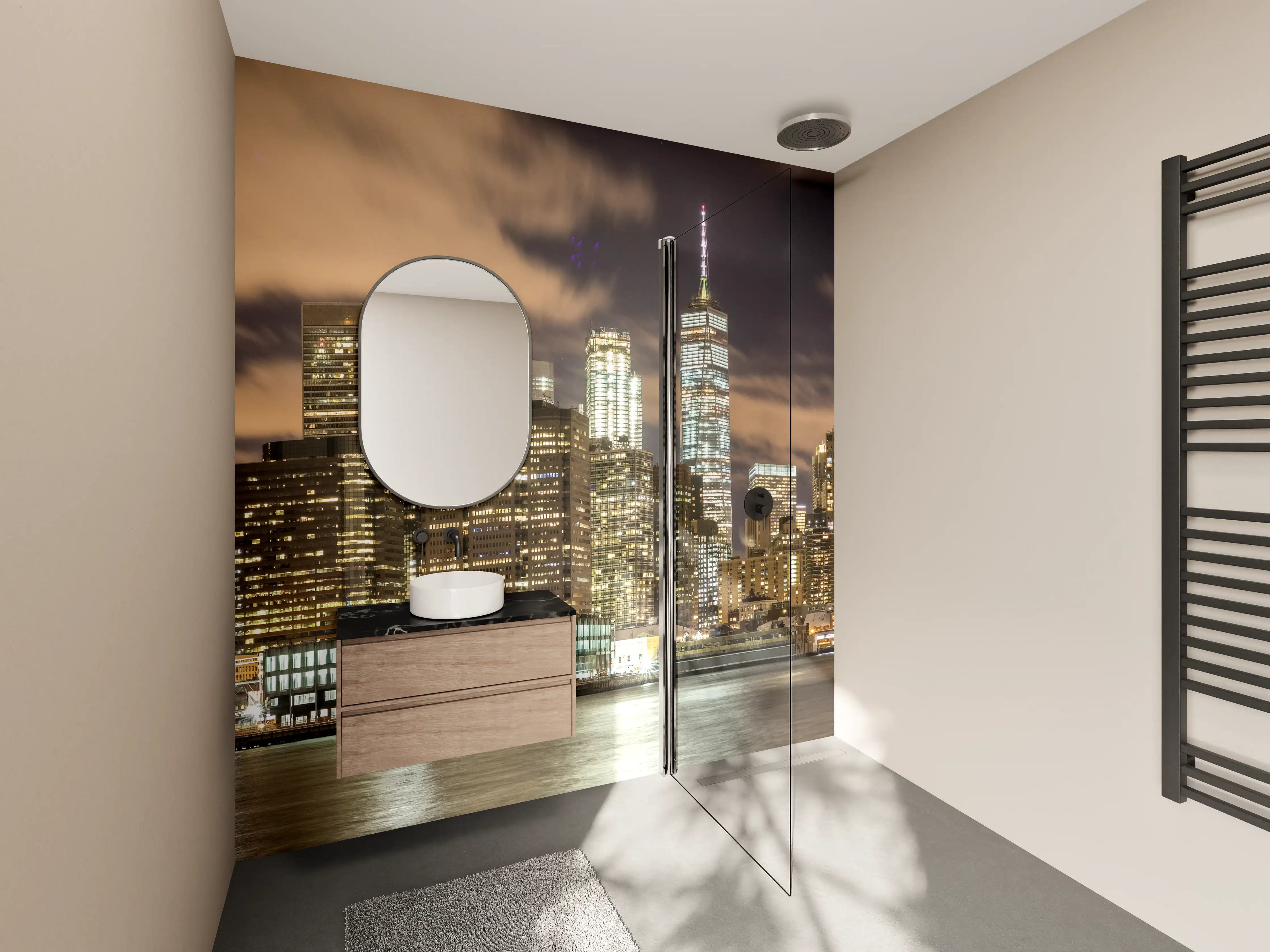 Wandverkleidung Bad - Manhattan Skyline im Glanz der Nacht