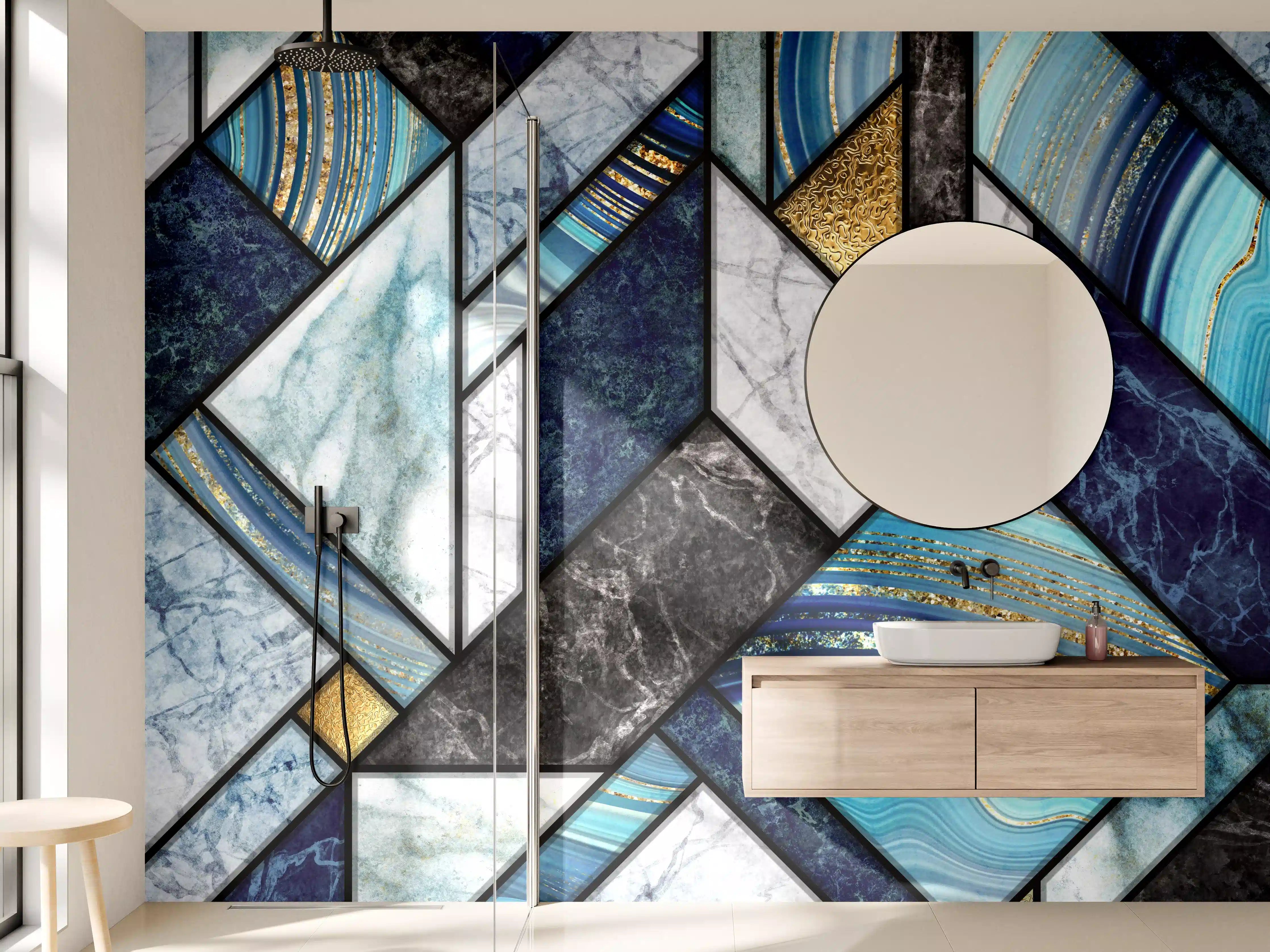 Wandverkleidung Bad - Marmor Granit Gold Inlay