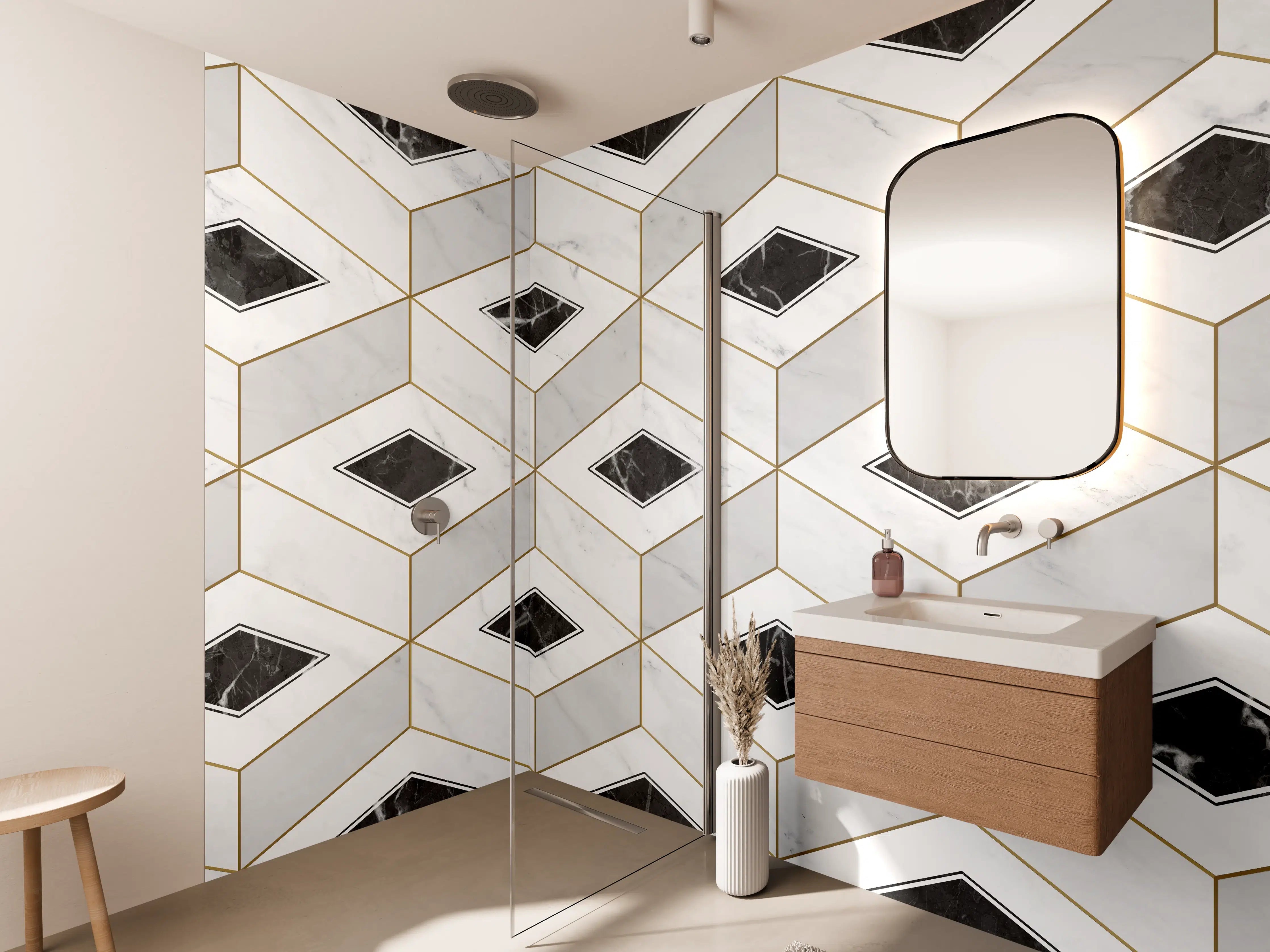 Wandverkleidung Bad - Marmor Textur - 3D Design