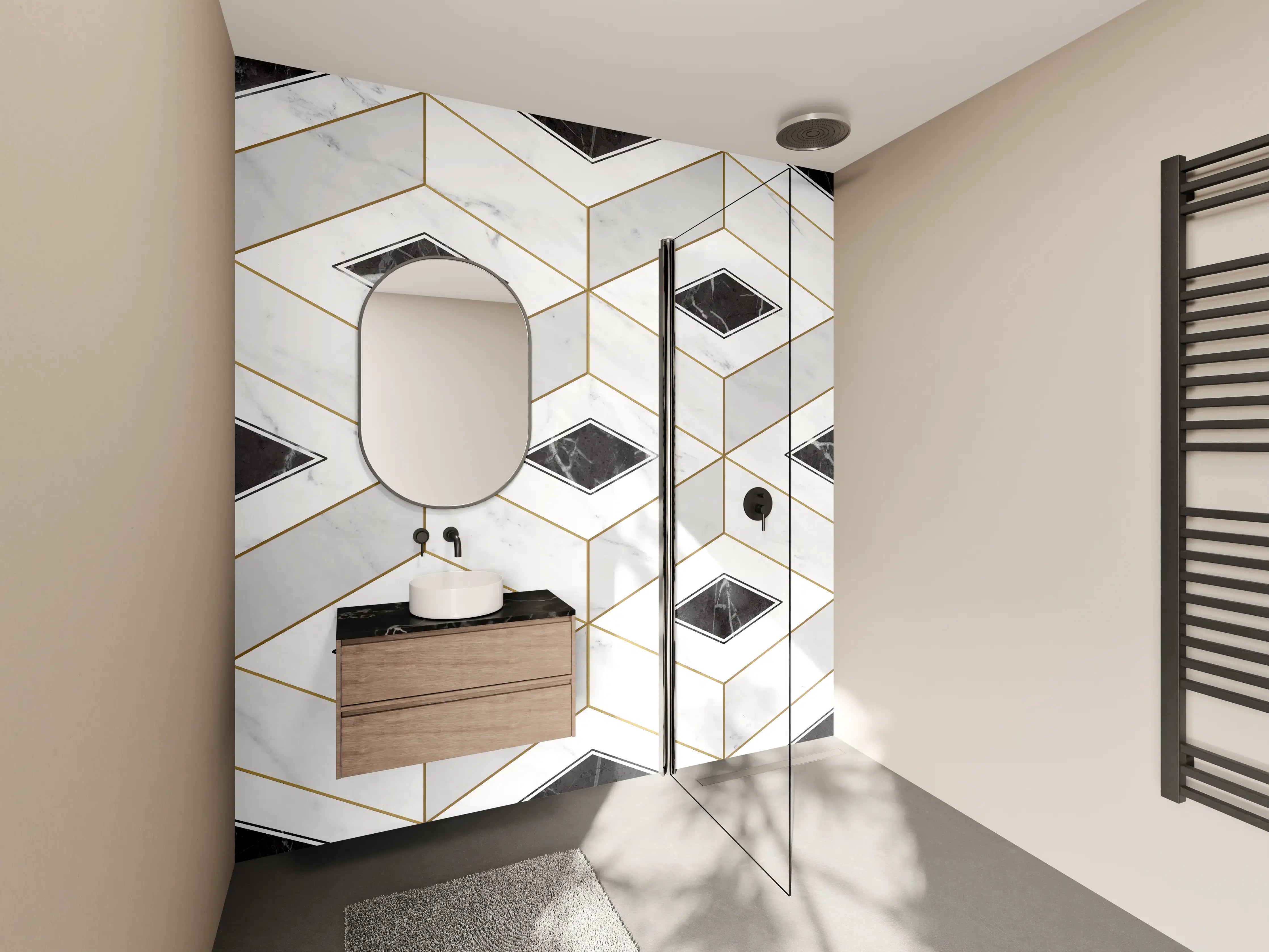 Wandverkleidung Bad - Marmor Textur - 3D Design
