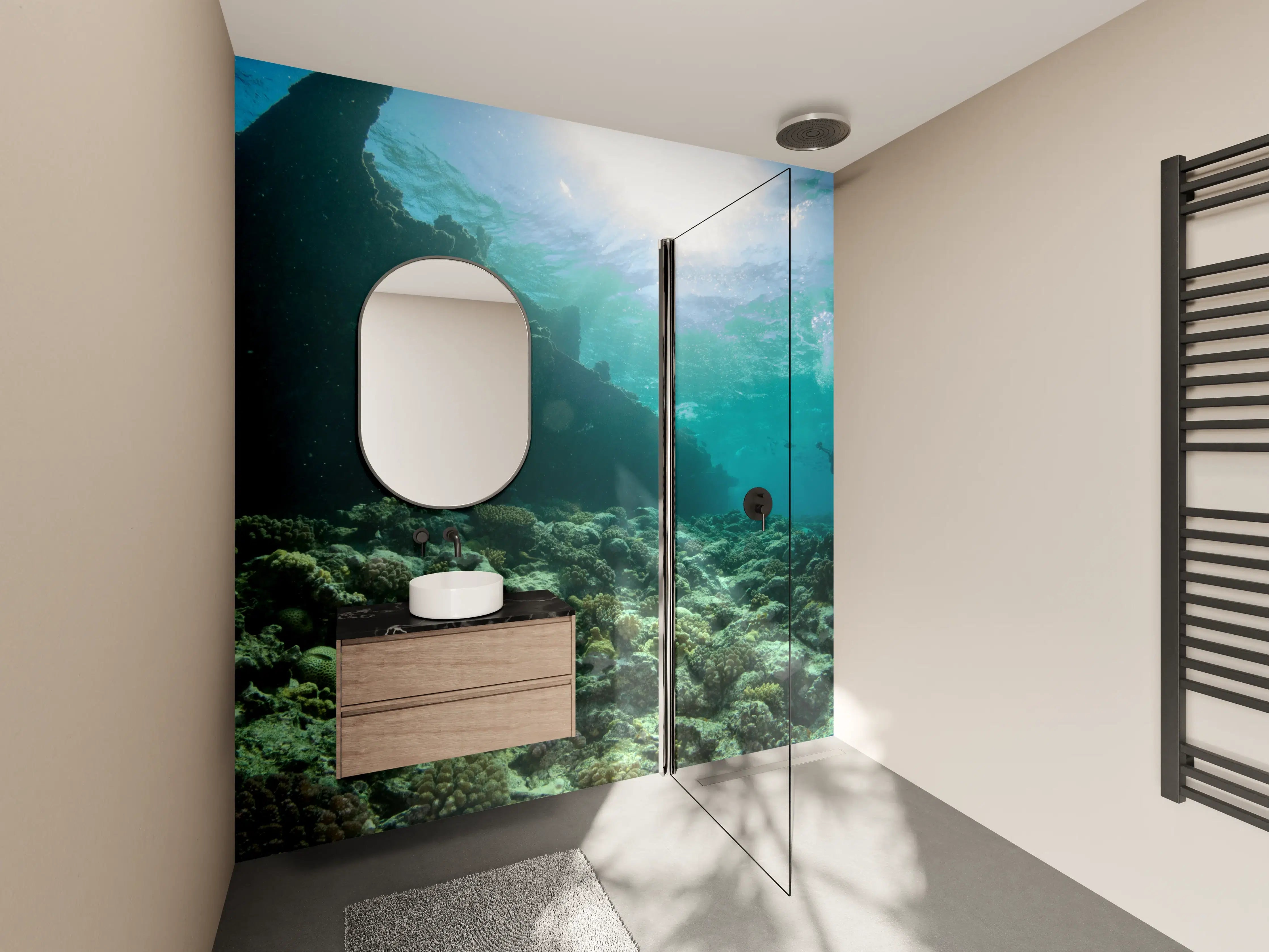 Wandverkleidung Bad - Meeresboden mit Unterwasserleben