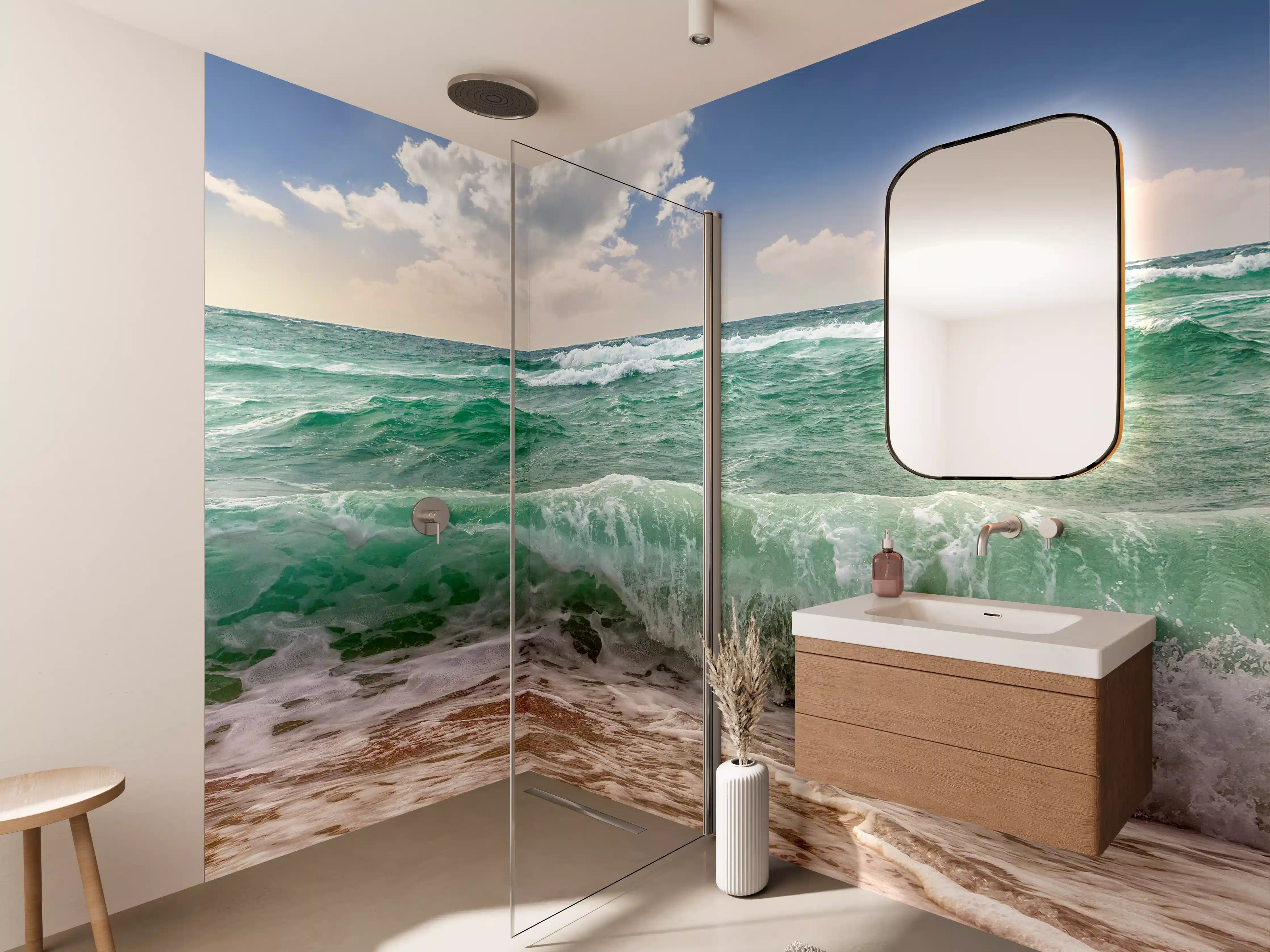 Wandverkleidung Bad - Meereswellen bei Sonnenlicht