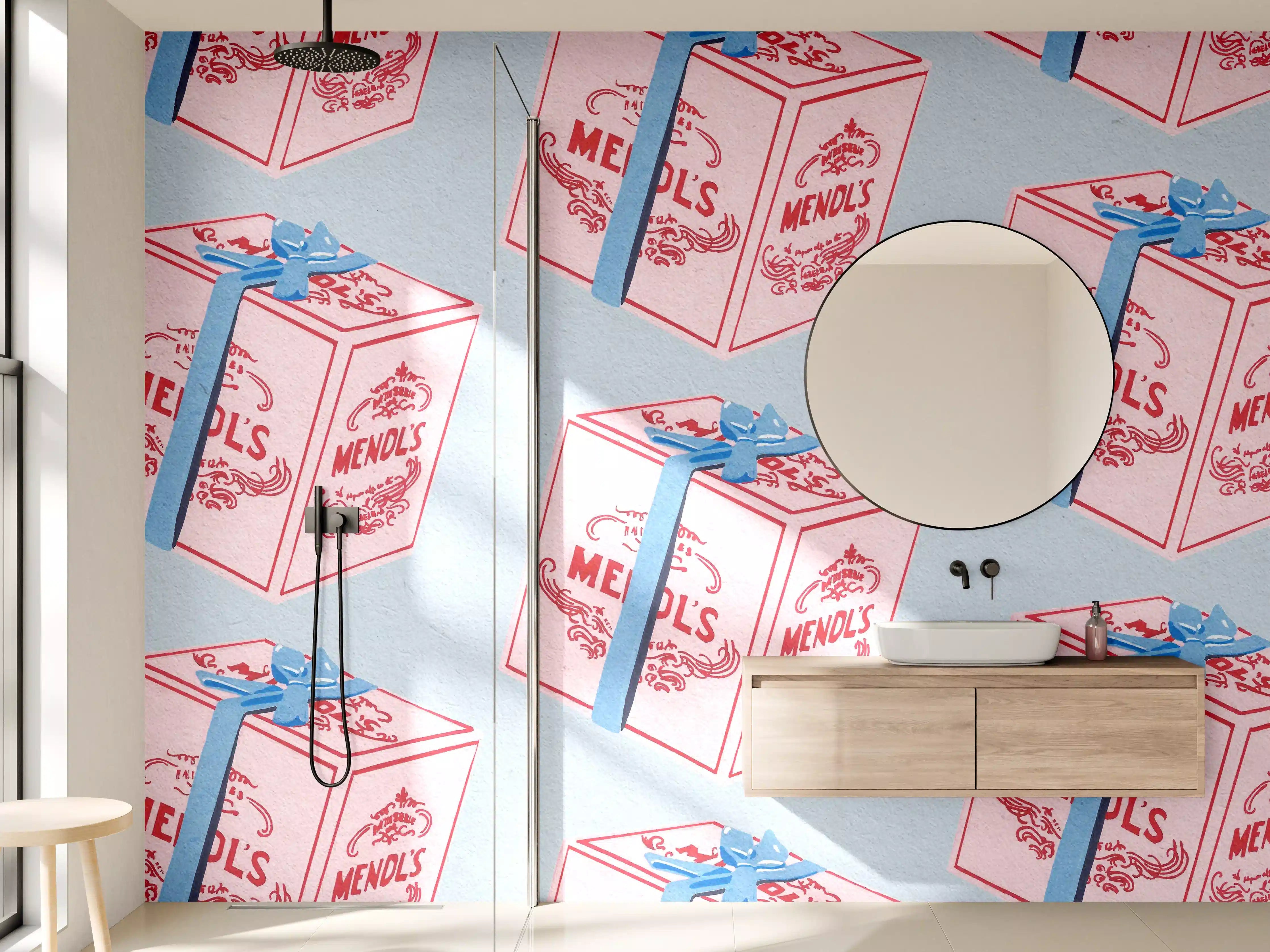 Wandverkleidung Bad - Mendl's Vintage Box Muster