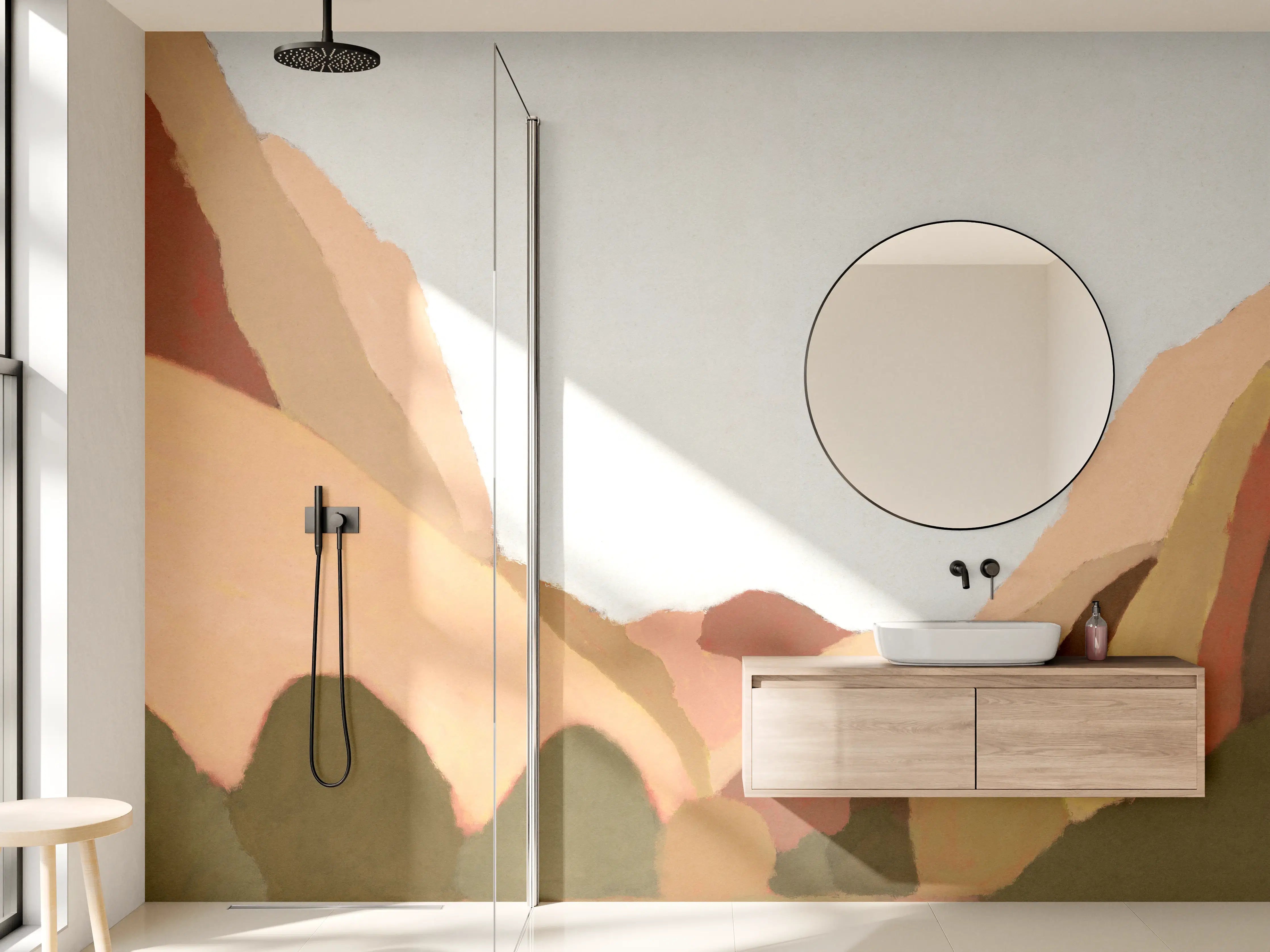 Wandverkleidung Bad - Minimalistische Berge Naturillustration