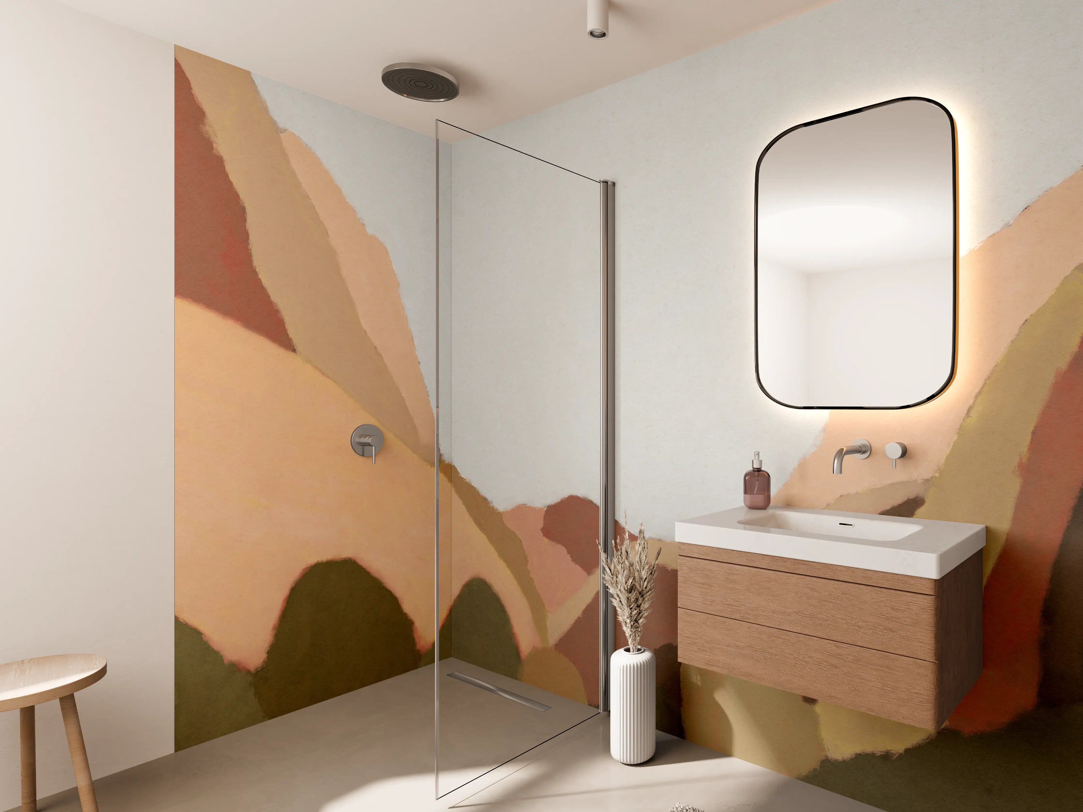 Wandverkleidung Bad - Minimalistische Berge Naturillustration
