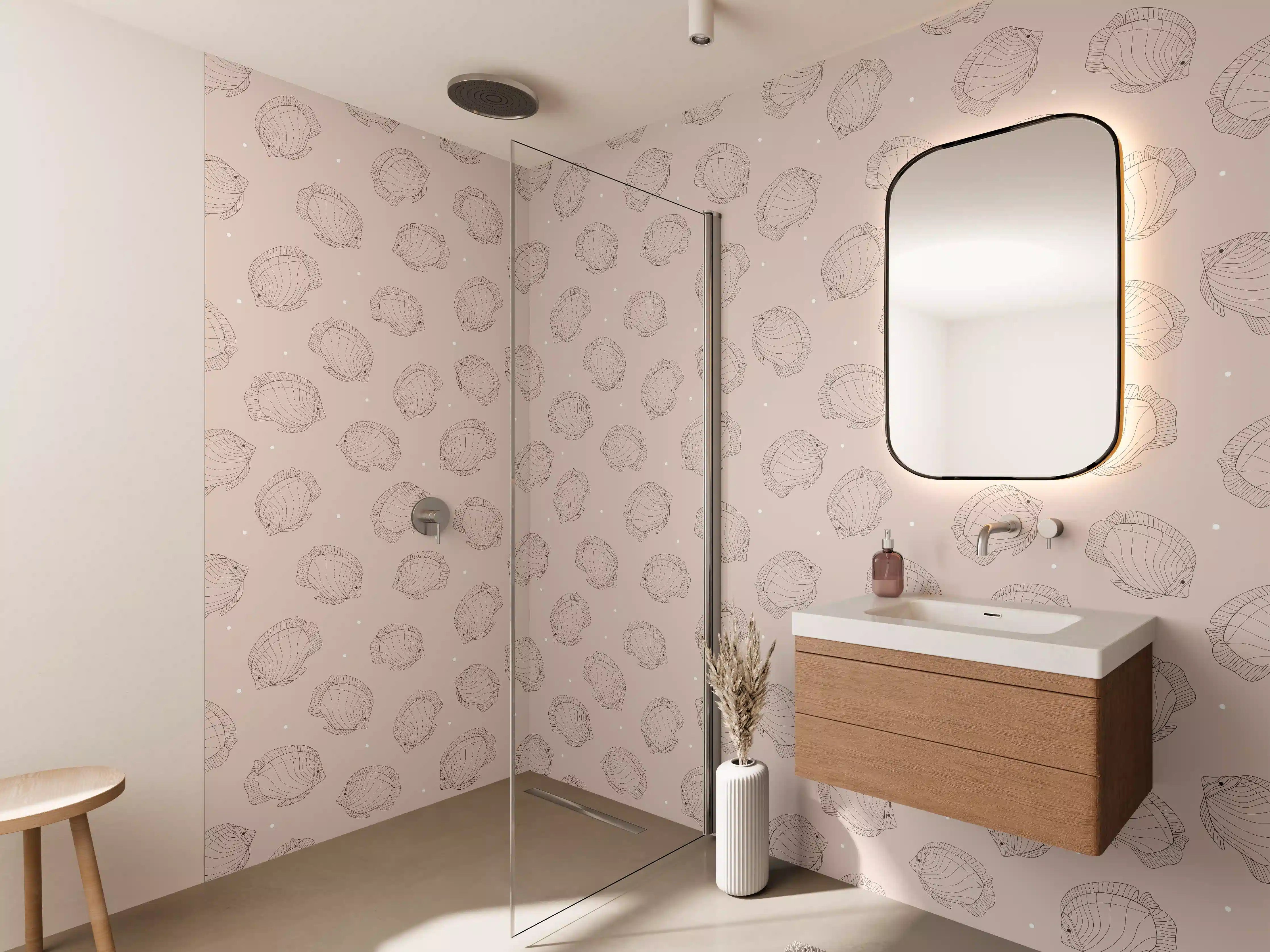 Wandverkleidung Bad - Minimalistische Fische Beige-Rosa