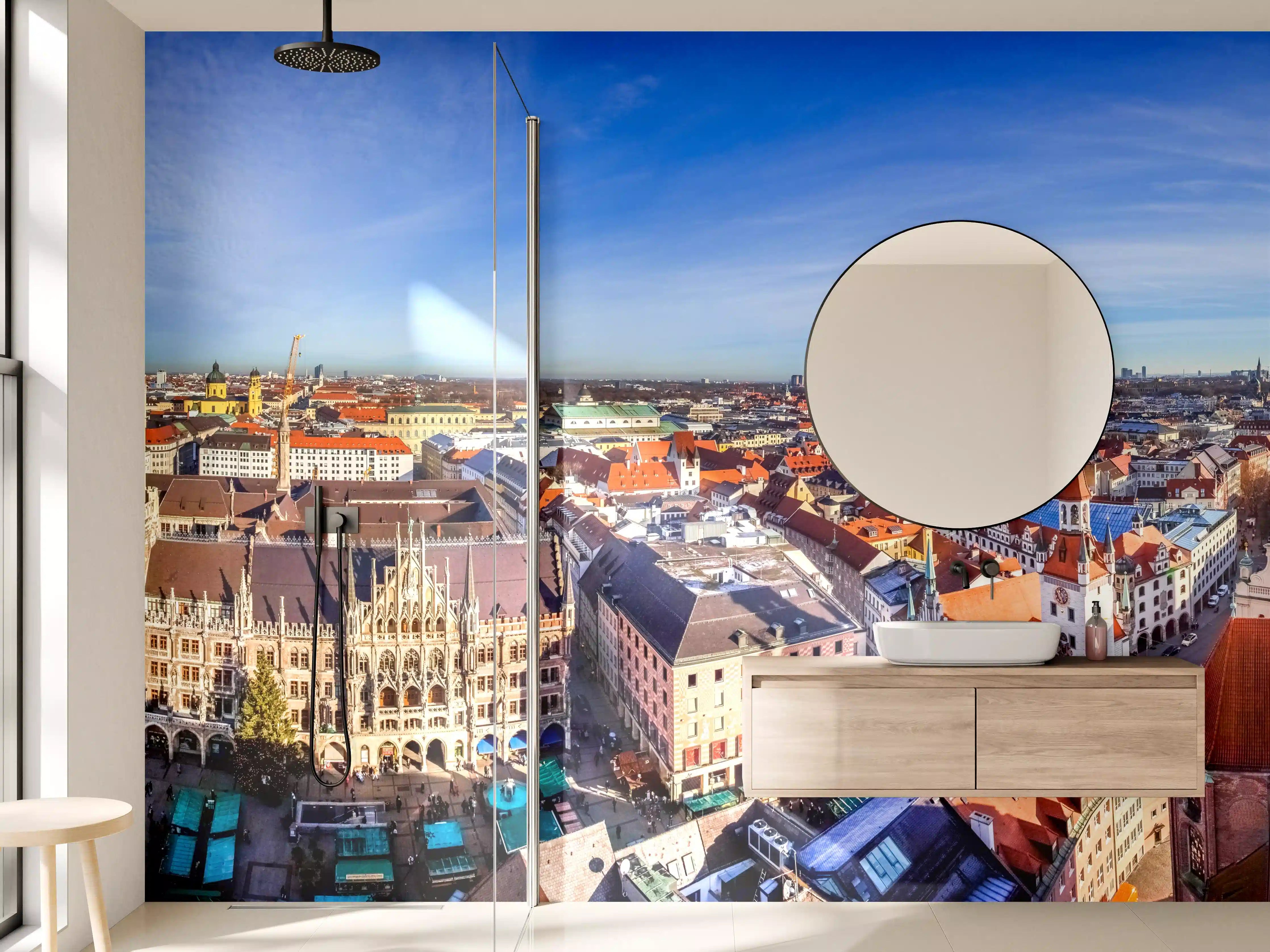 Wandverkleidung Bad - Mittagsausblick über die Stadt München