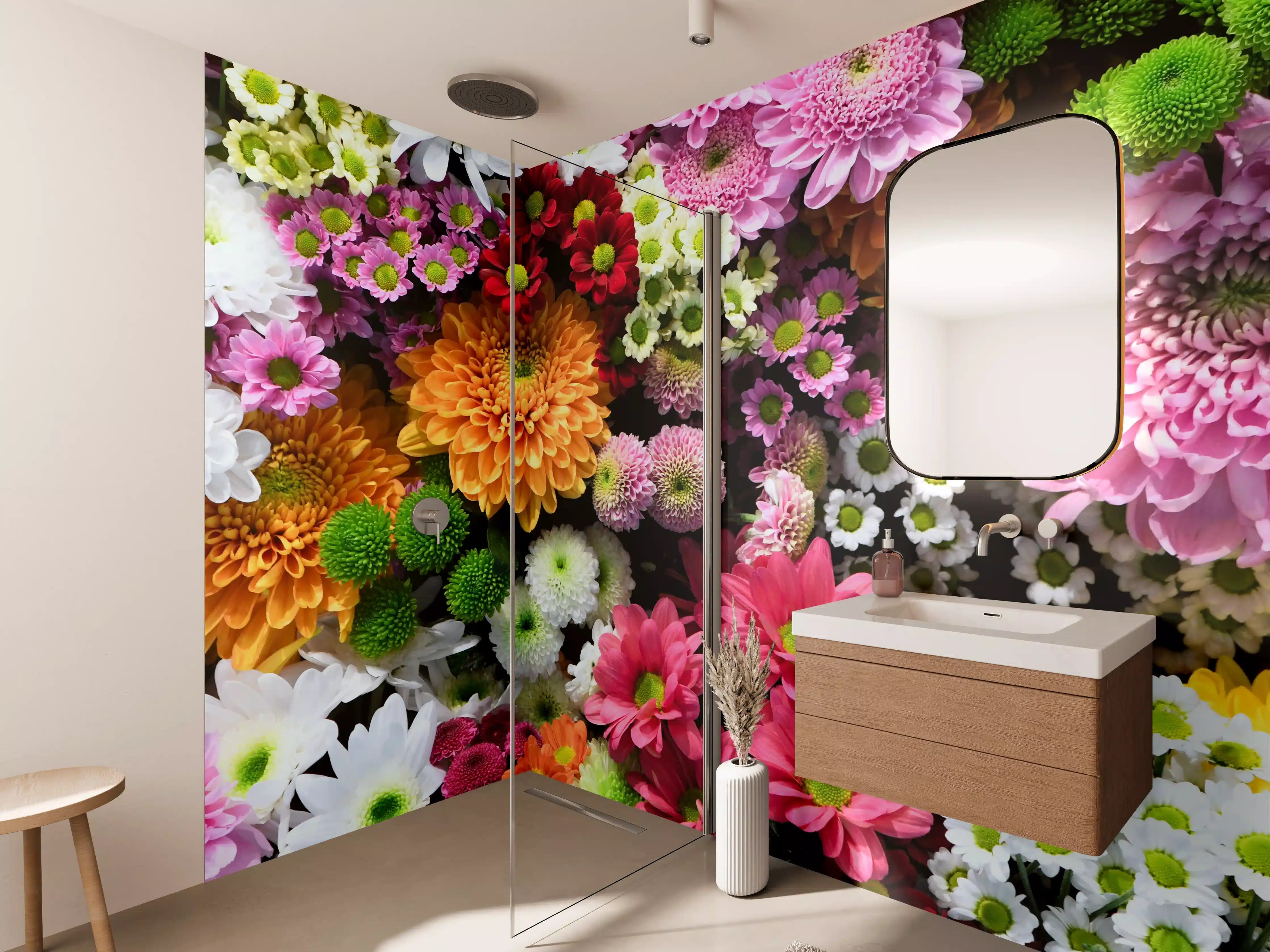Wandverkleidung Bad - Mix aus bunten Frühlingsblumen