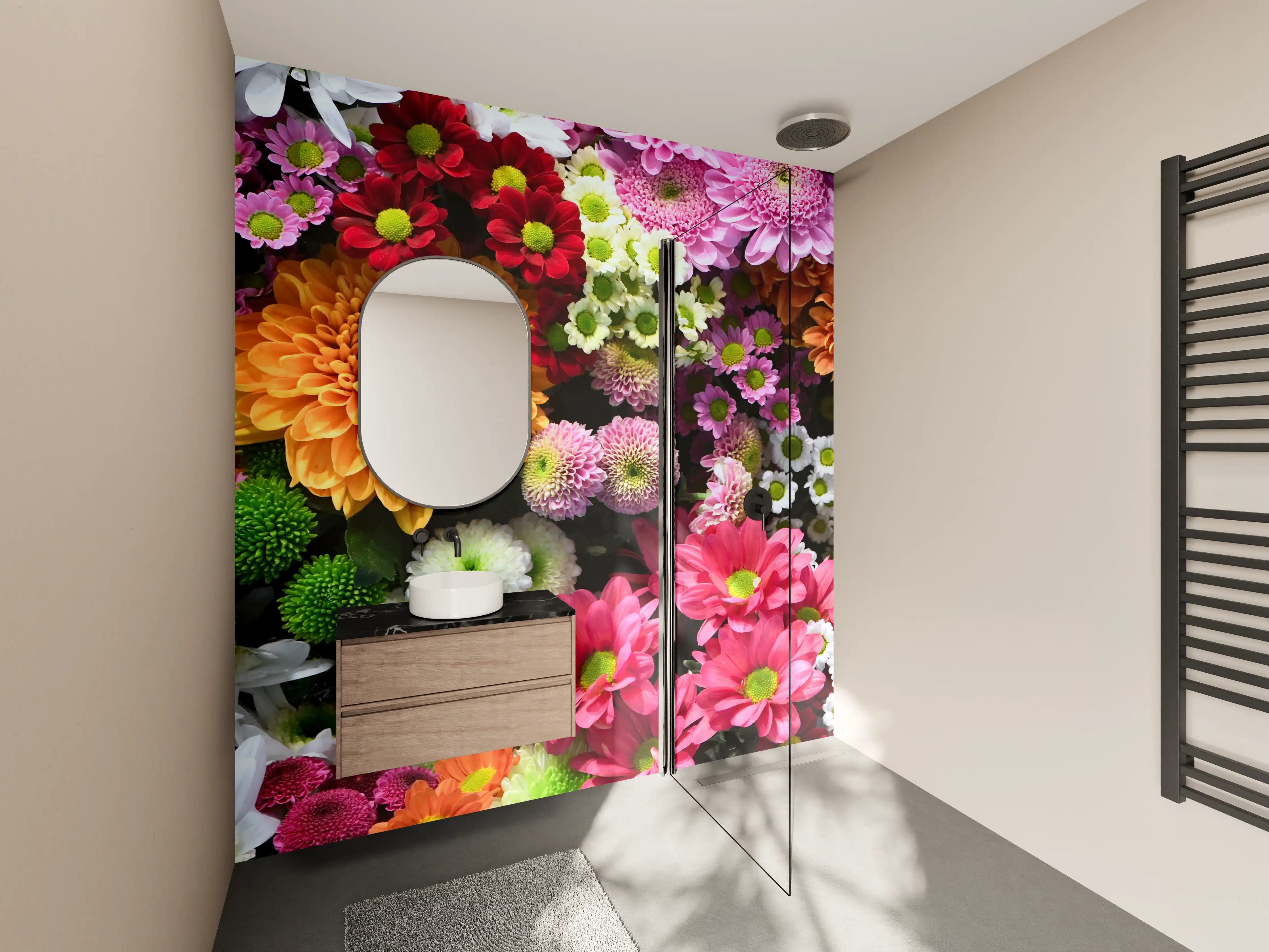 Wandverkleidung Bad - Mix aus bunten Frühlingsblumen