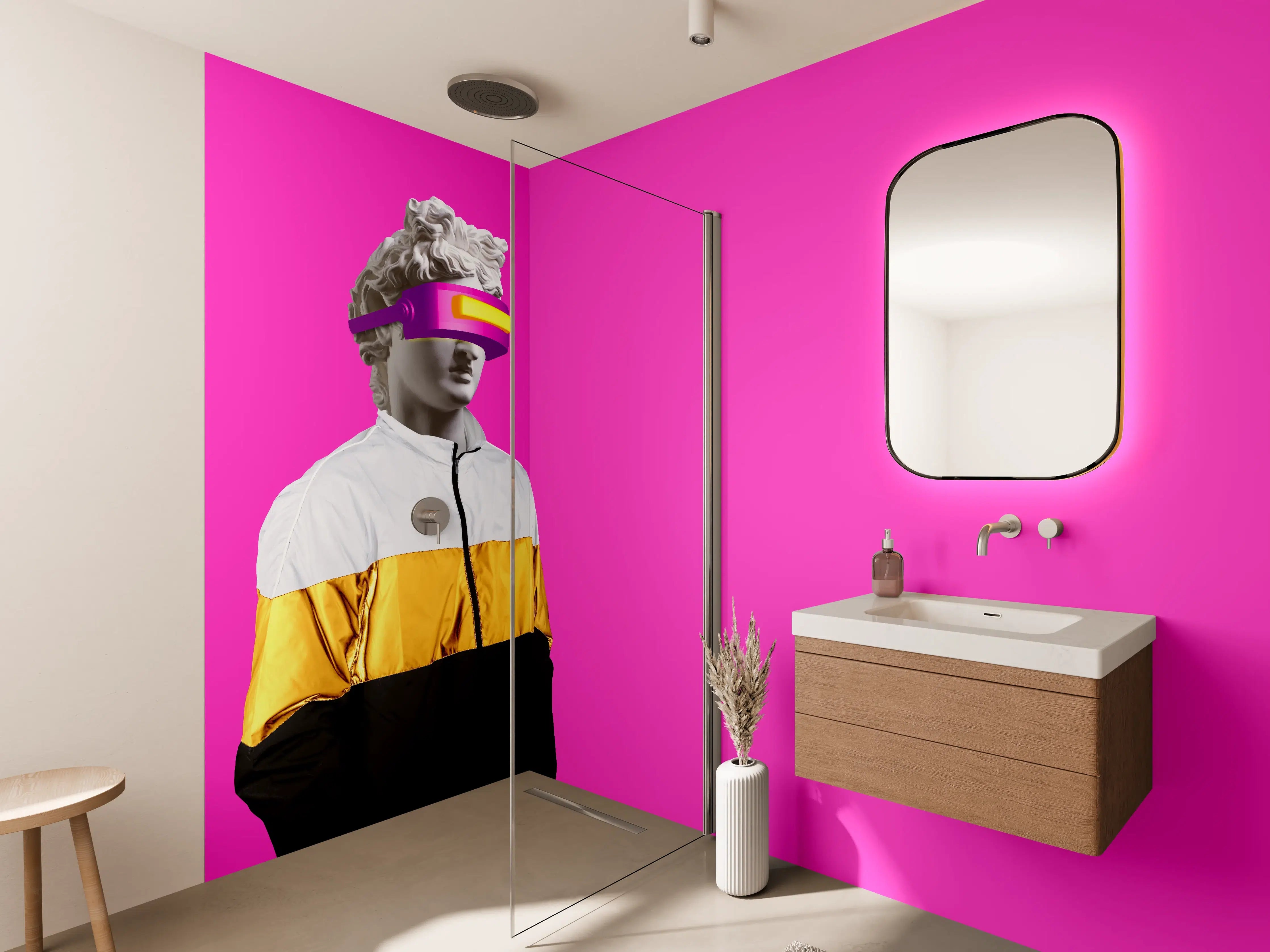 Wandverkleidung Bad - Moderne Darstellung - VR Brille auf lila Hintergrund