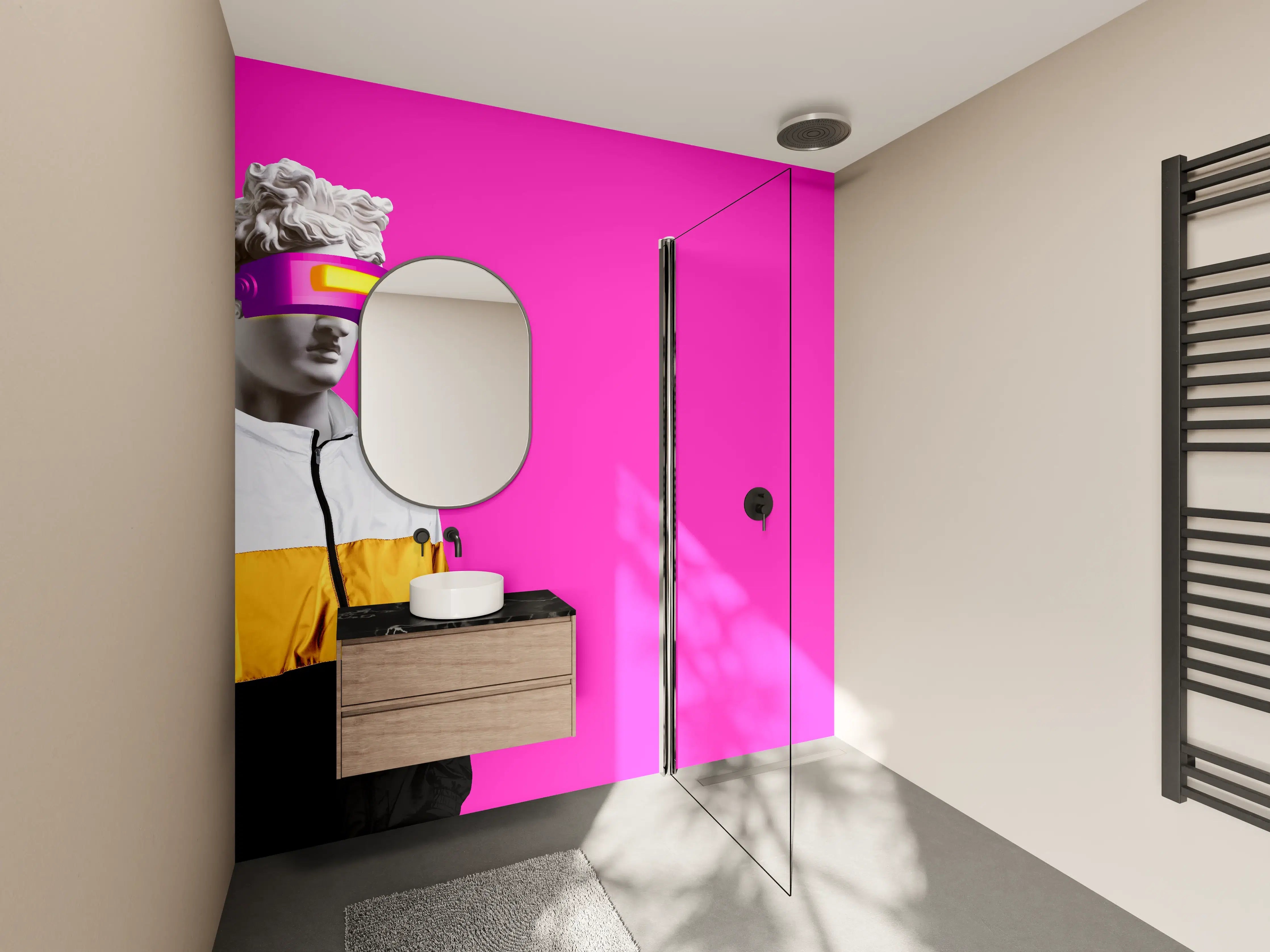 Wandverkleidung Bad - Moderne Darstellung - VR Brille auf lila Hintergrund