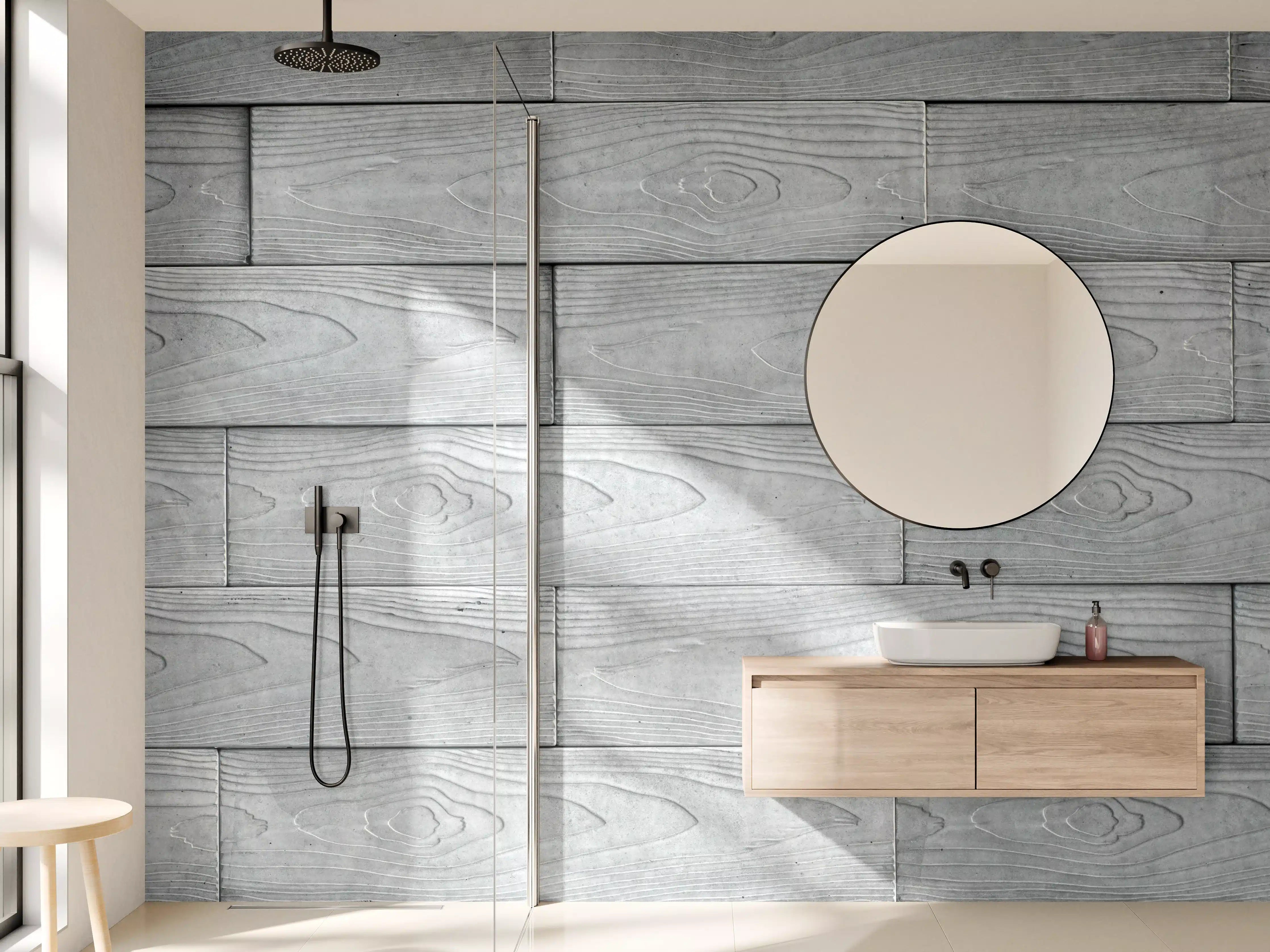Wandverkleidung Bad - Moderne Grau-Weiße Holztextur