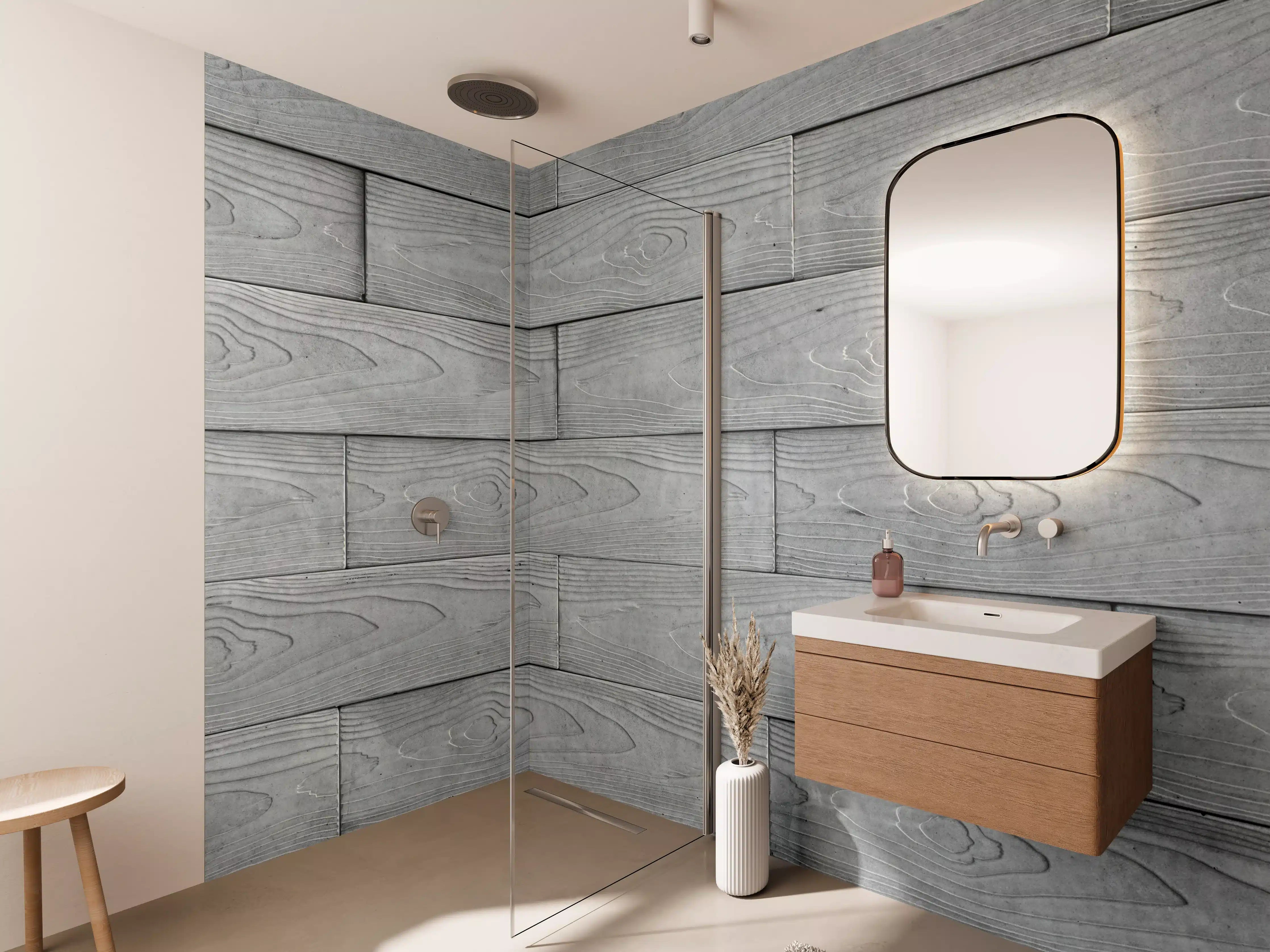 Wandverkleidung Bad - Moderne Grau-Weiße Holztextur