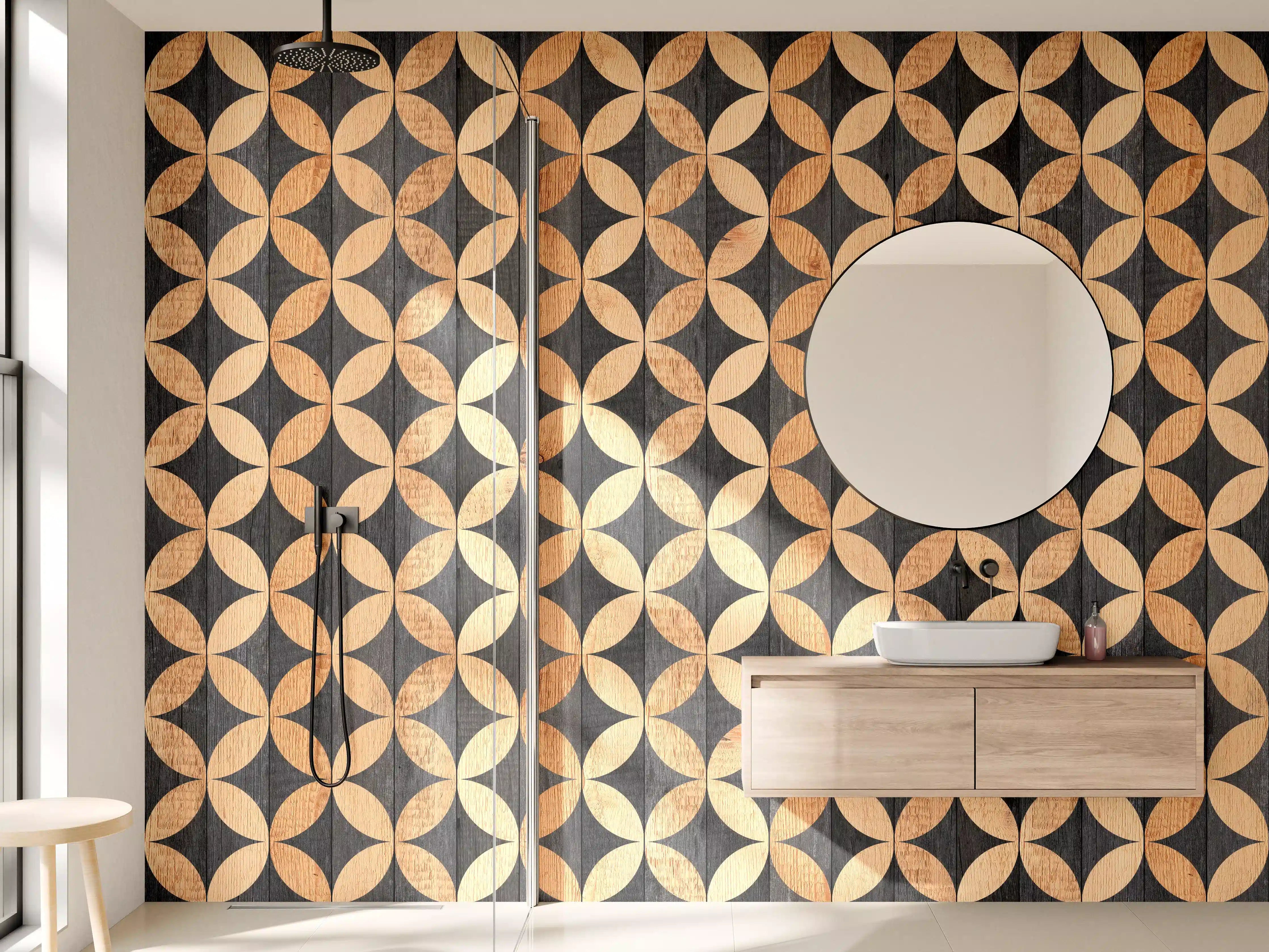 Wandverkleidung Bad - Moderne Holz-Musterfliese mit dunklem Hintergrund