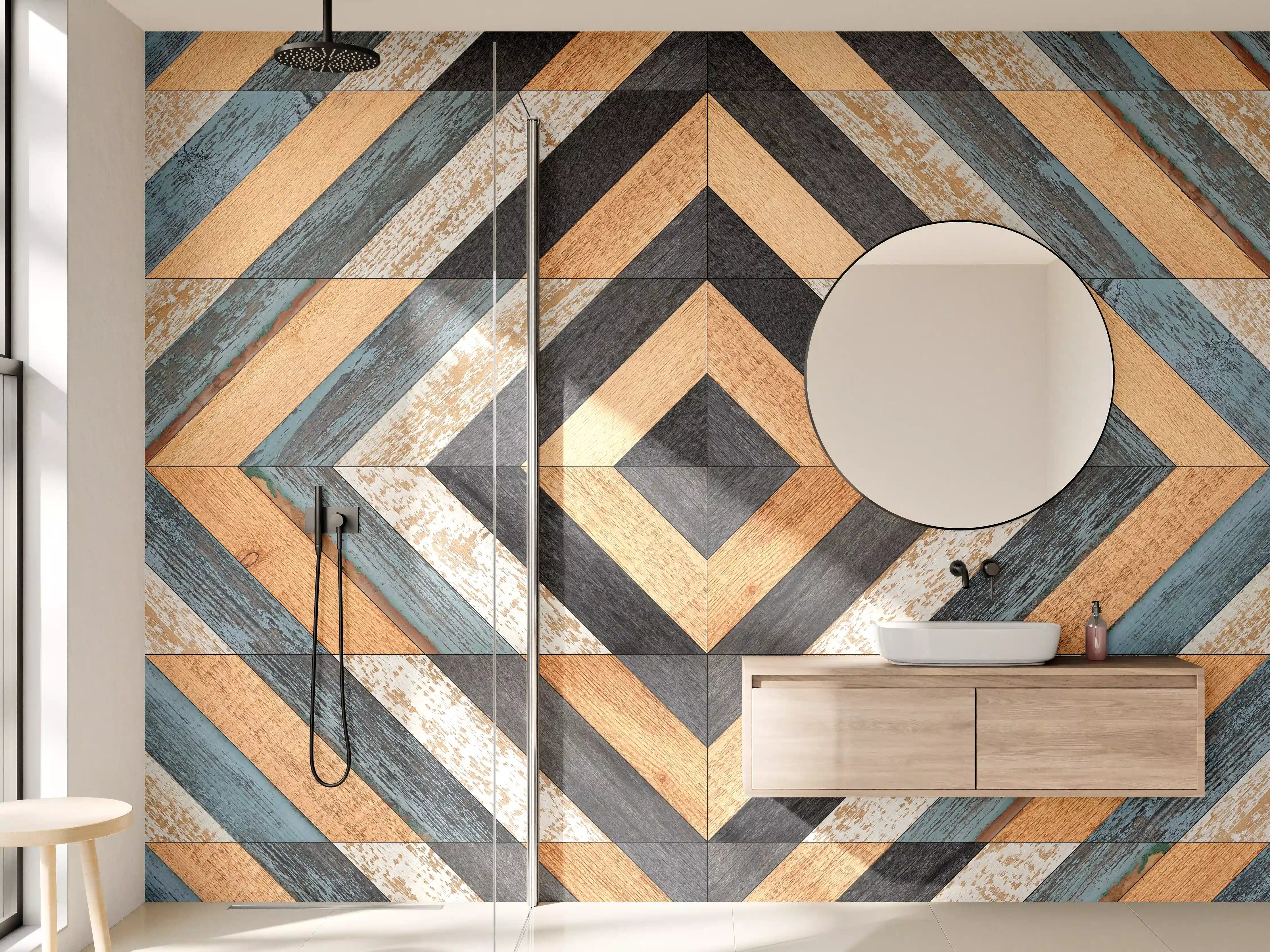 Wandverkleidung Bad - Moderne Holzhybrid-Musterung