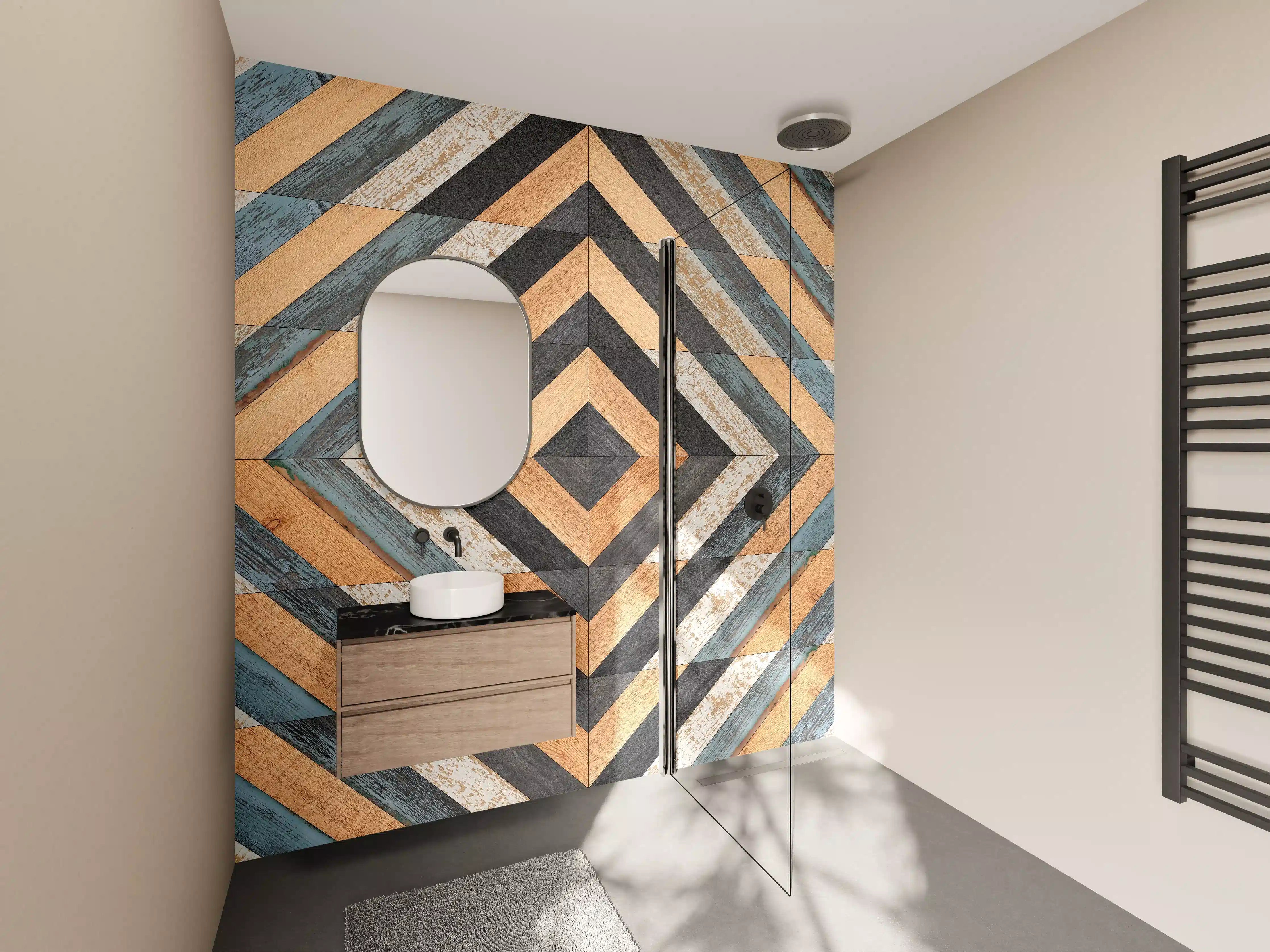Wandverkleidung Bad - Moderne Holzhybrid-Musterung