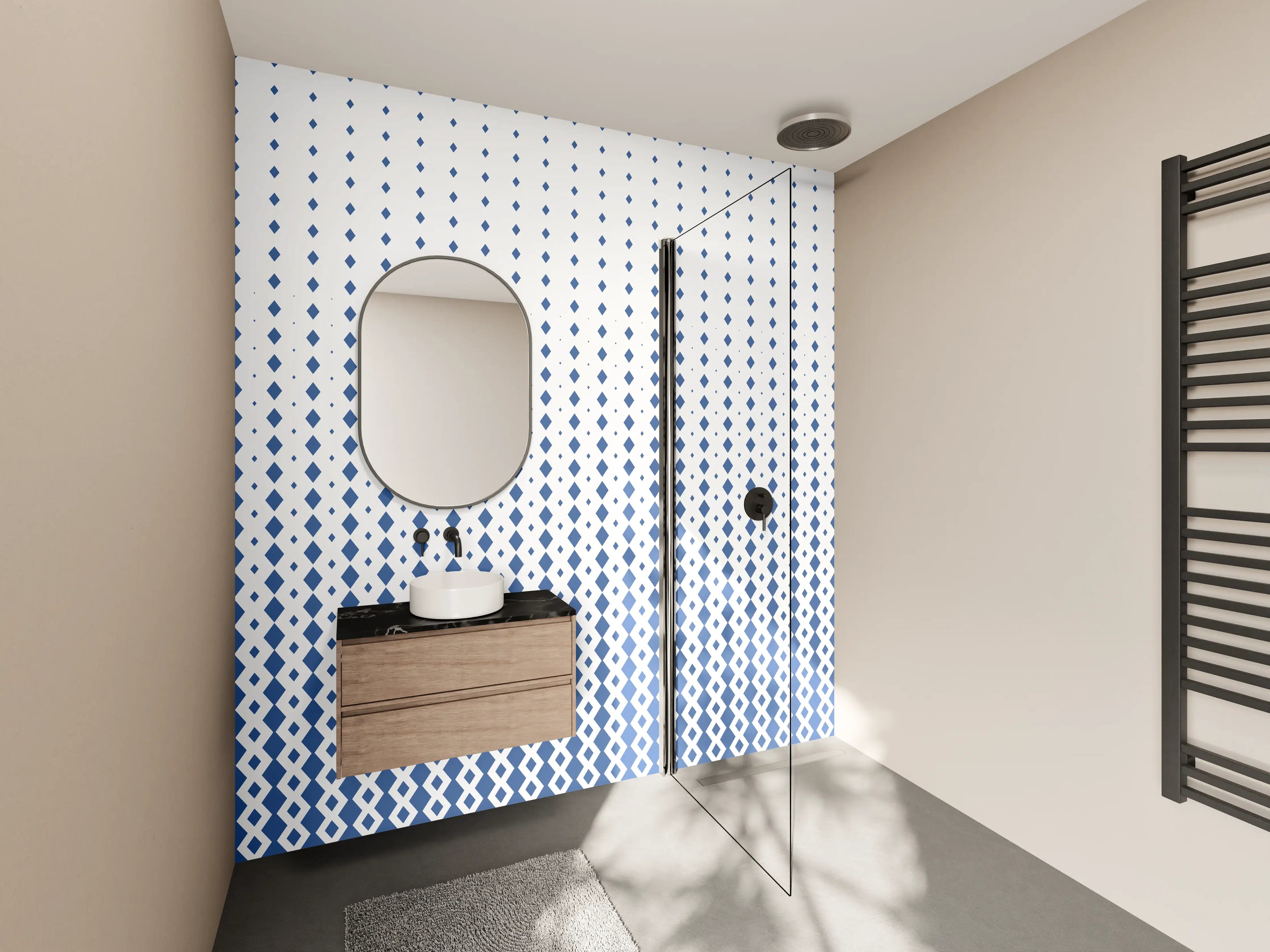 Wandverkleidung Bad - Moderne Punktermaserung in Blau und Weiß