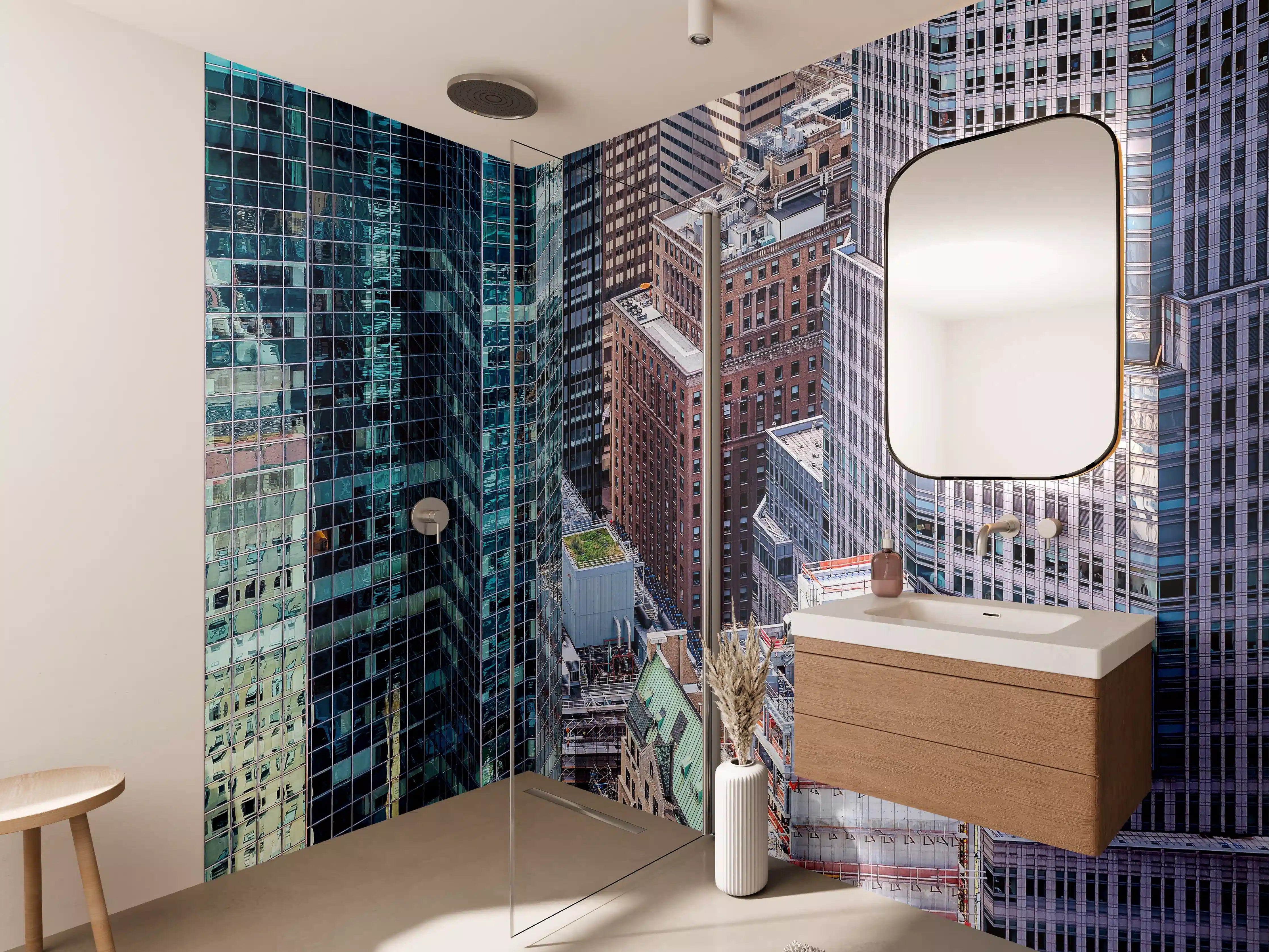 Wandverkleidung Bad - Moderne Stadtansicht mit Hochhäusern