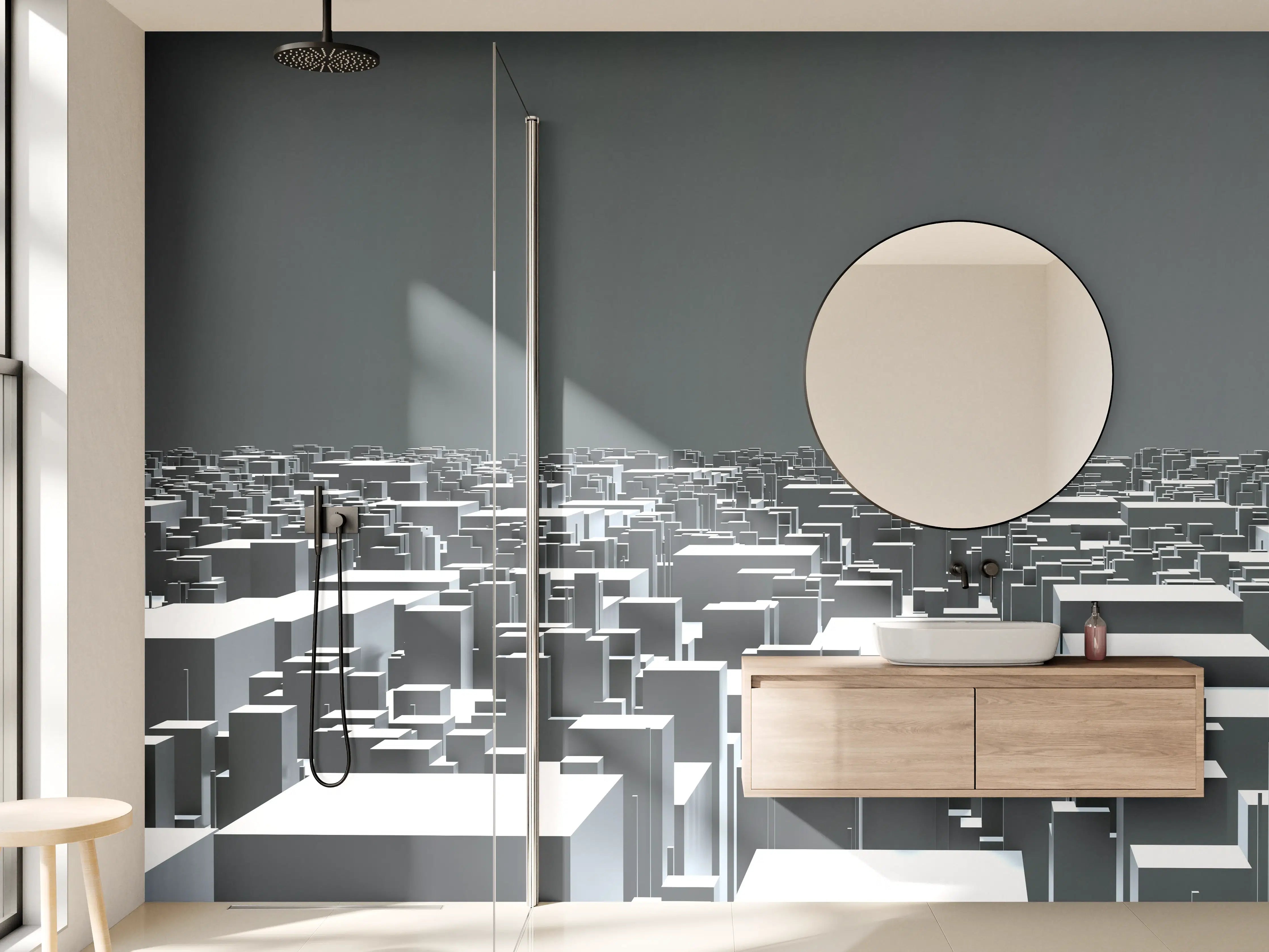 Wandverkleidung Bad - Moderne Stadtlandschaft in Grautönen