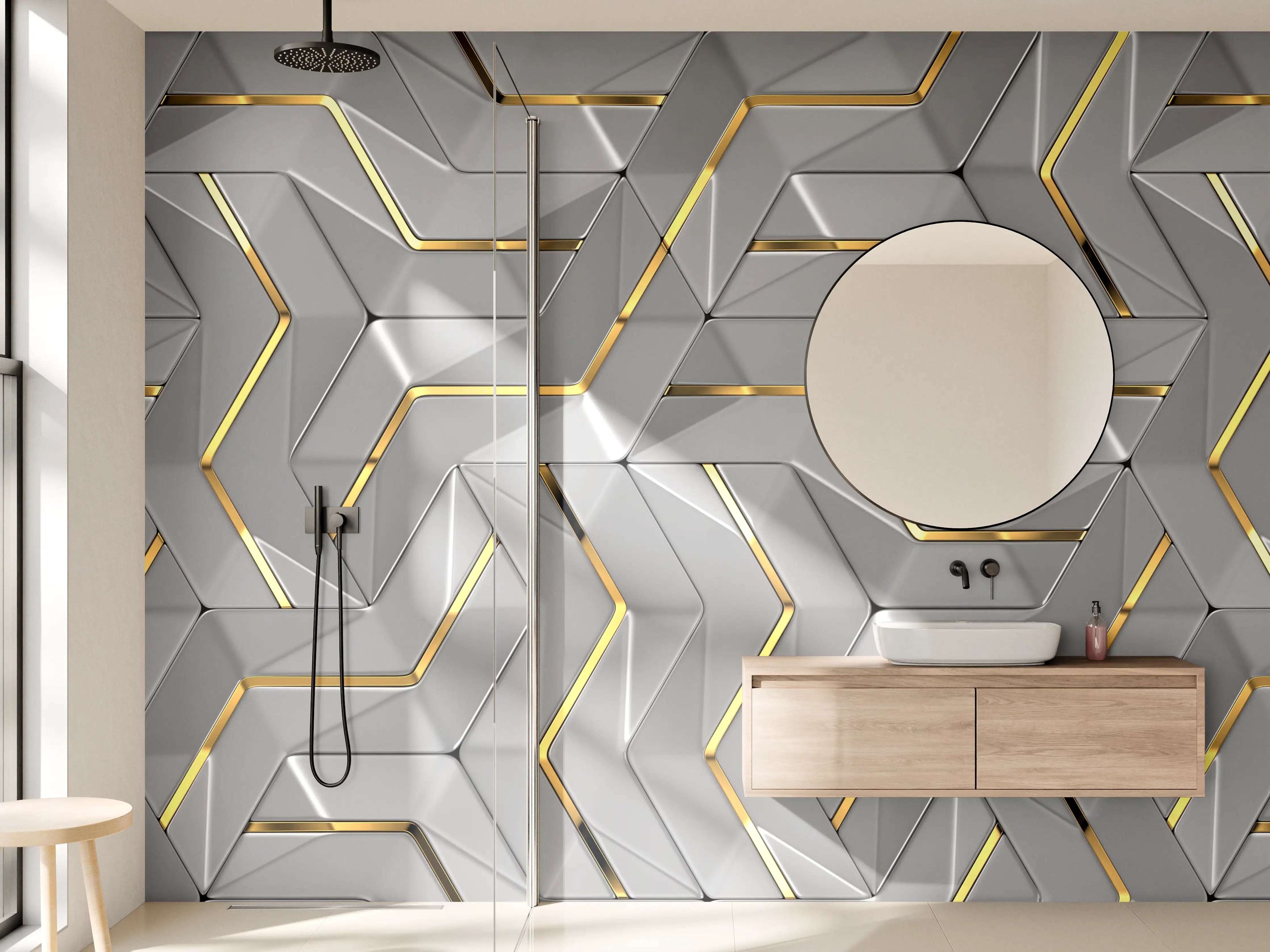 Wandverkleidung Bad - Moderne Wandtextur - Gold Akzente