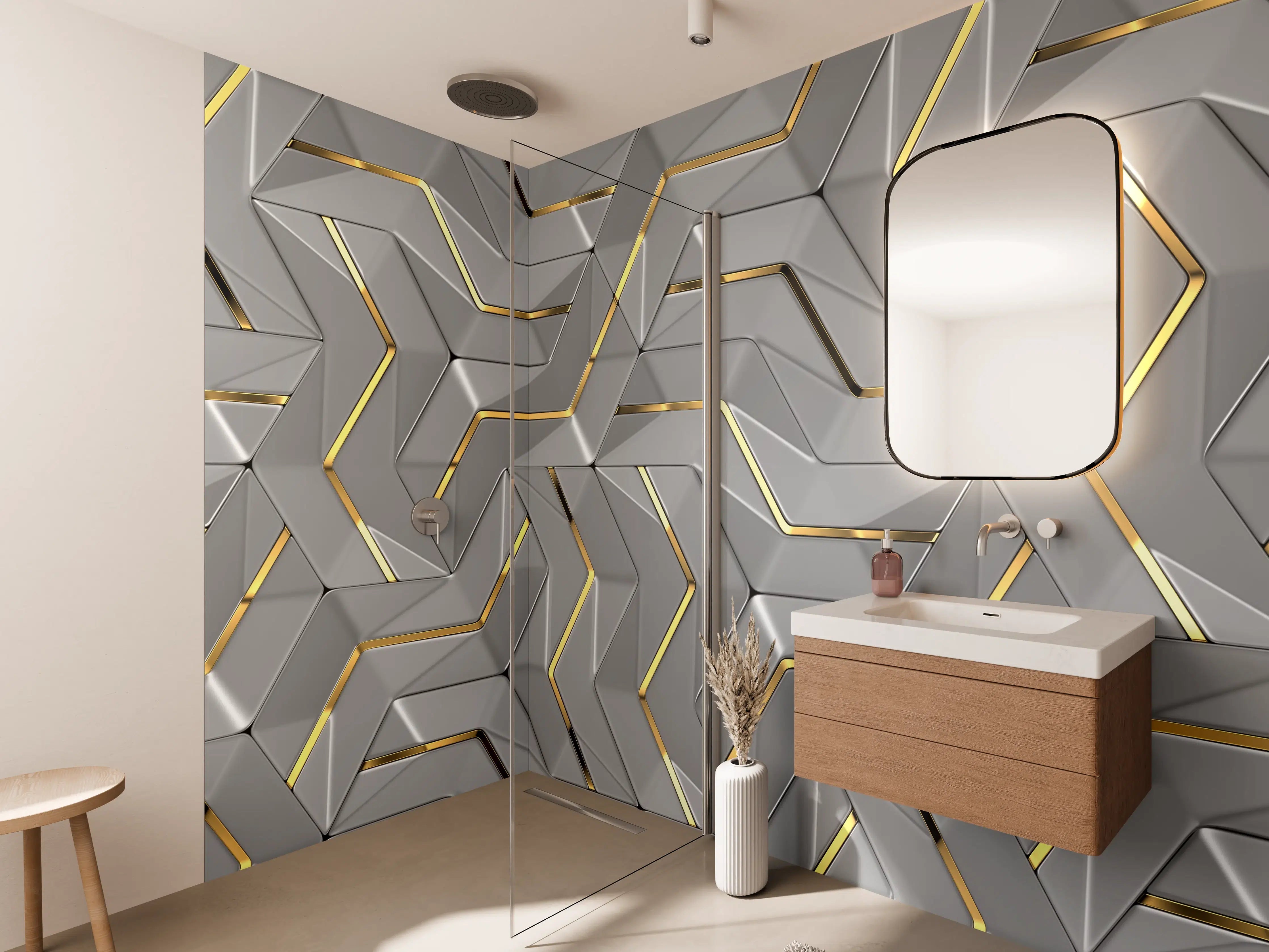 Wandverkleidung Bad - Moderne Wandtextur - Gold Akzente