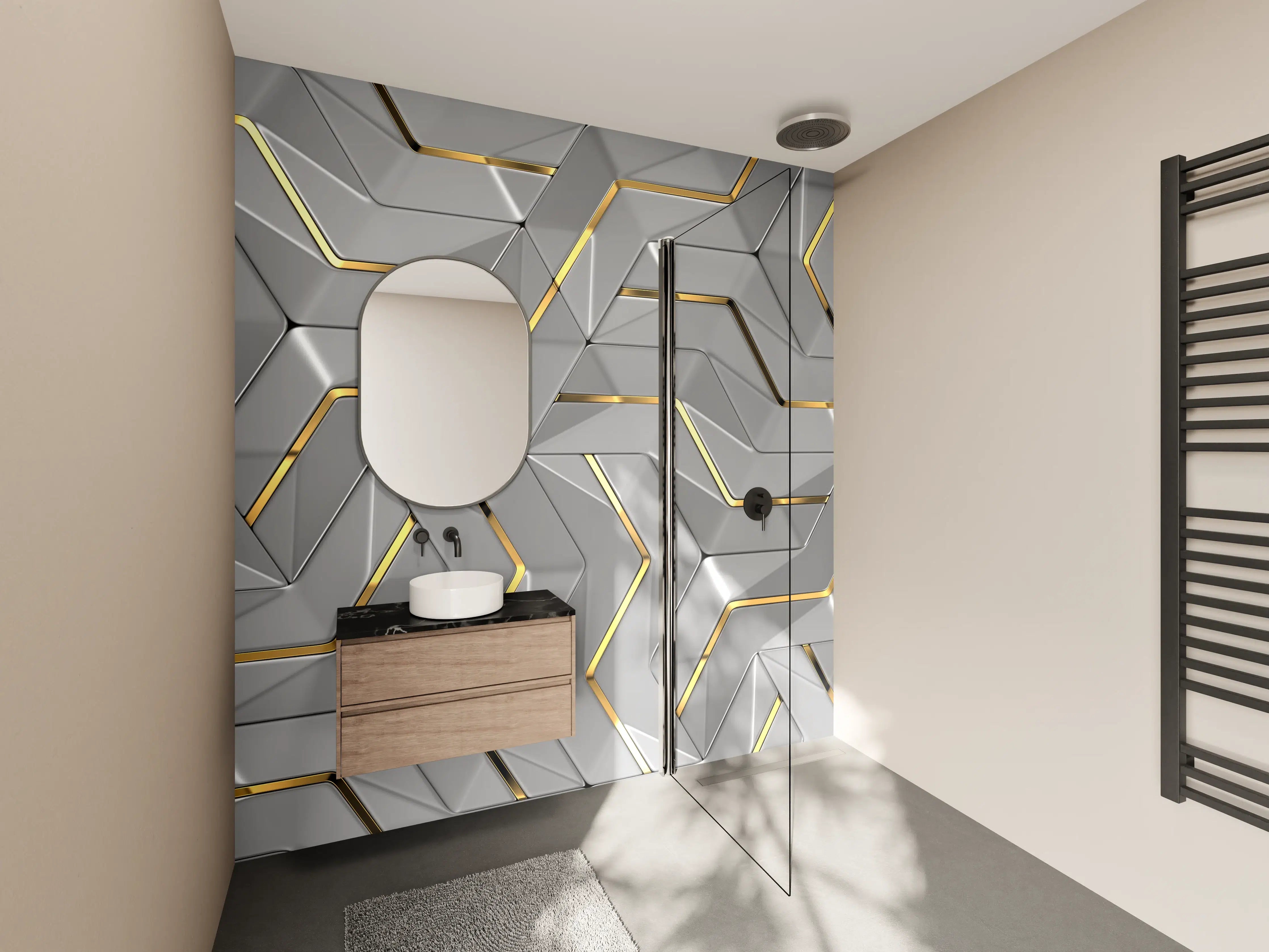 Wandverkleidung Bad - Moderne Wandtextur - Gold Akzente