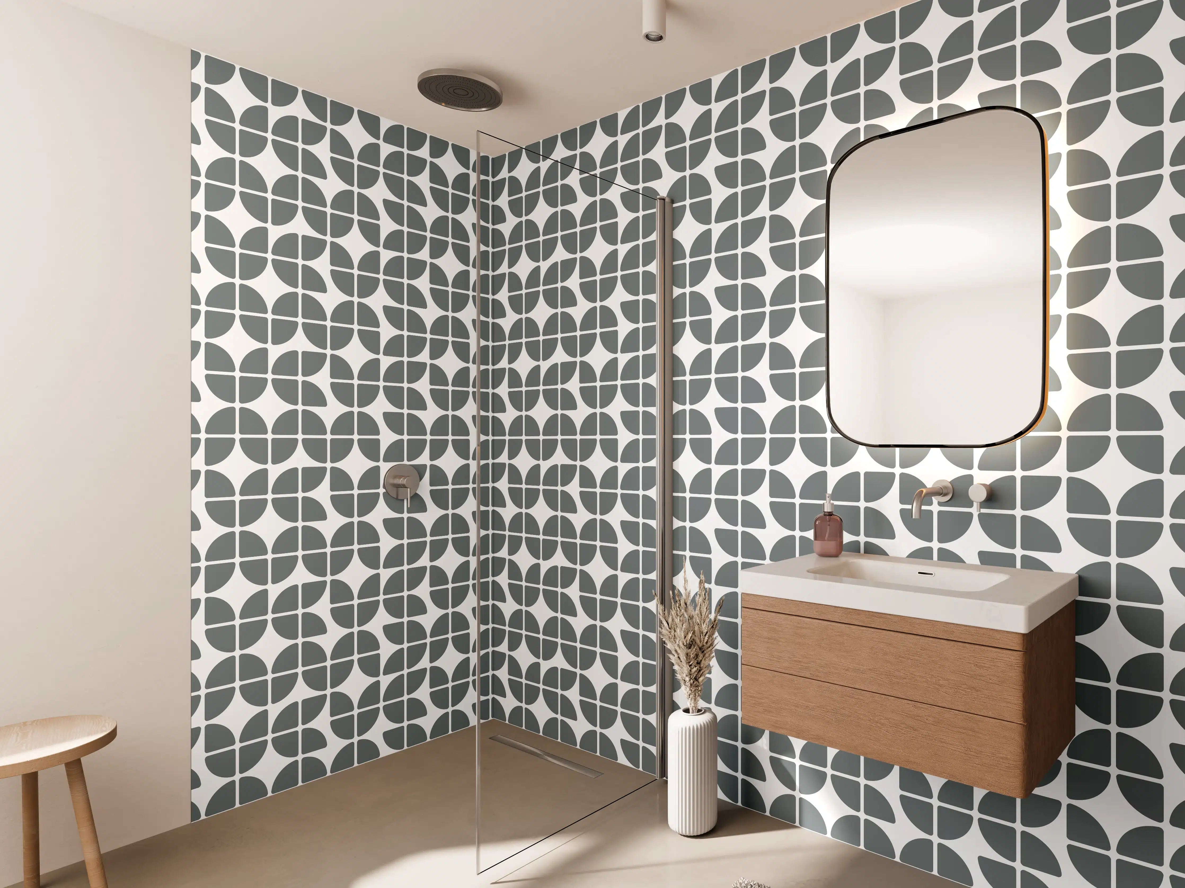 Wandverkleidung Bad - Moderne geometrische Fliesentextur in Grau und Weiß