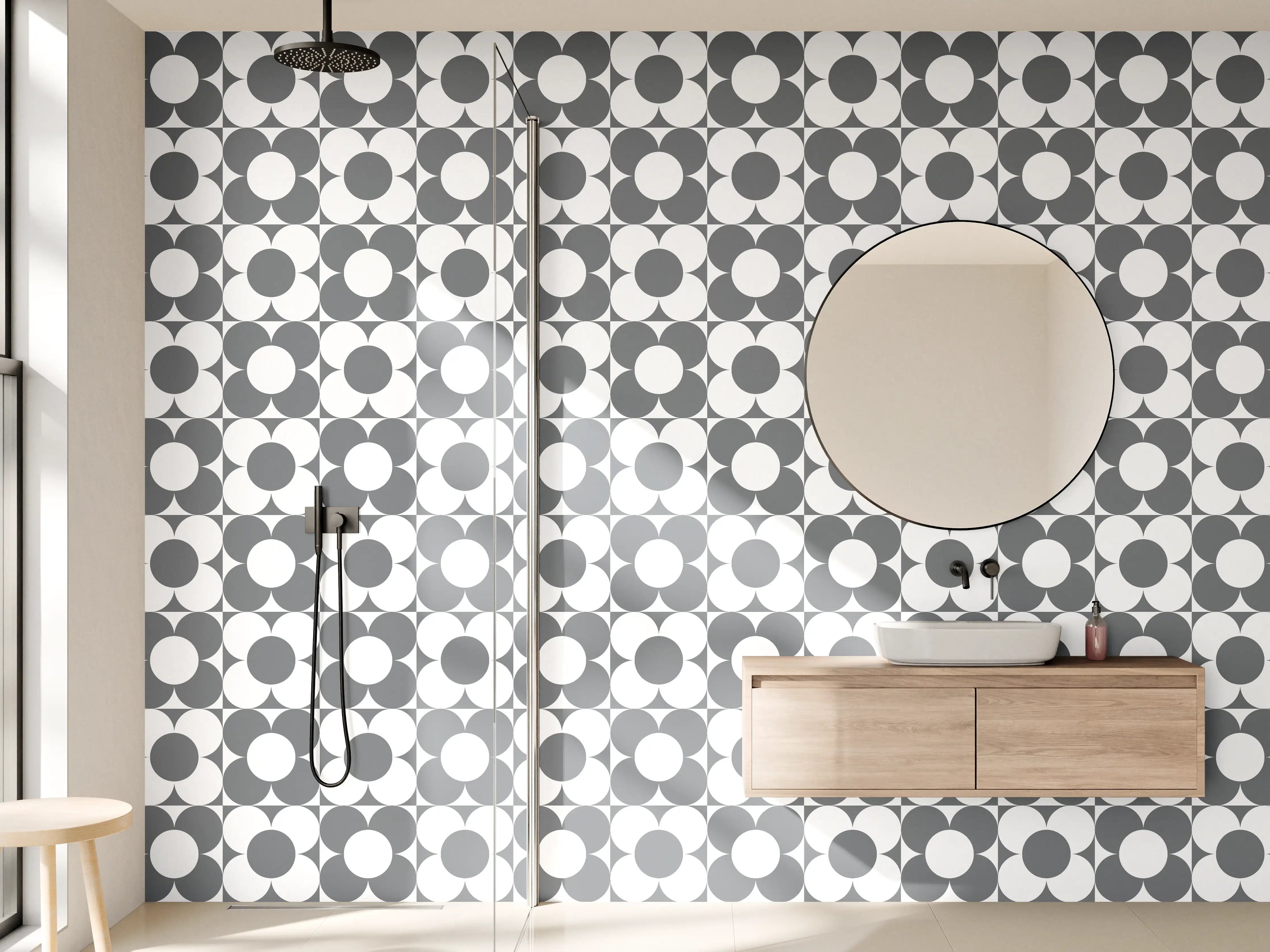 Wandverkleidung Bad - Moderne geometrische Muster mit Grau- und Weißtönen