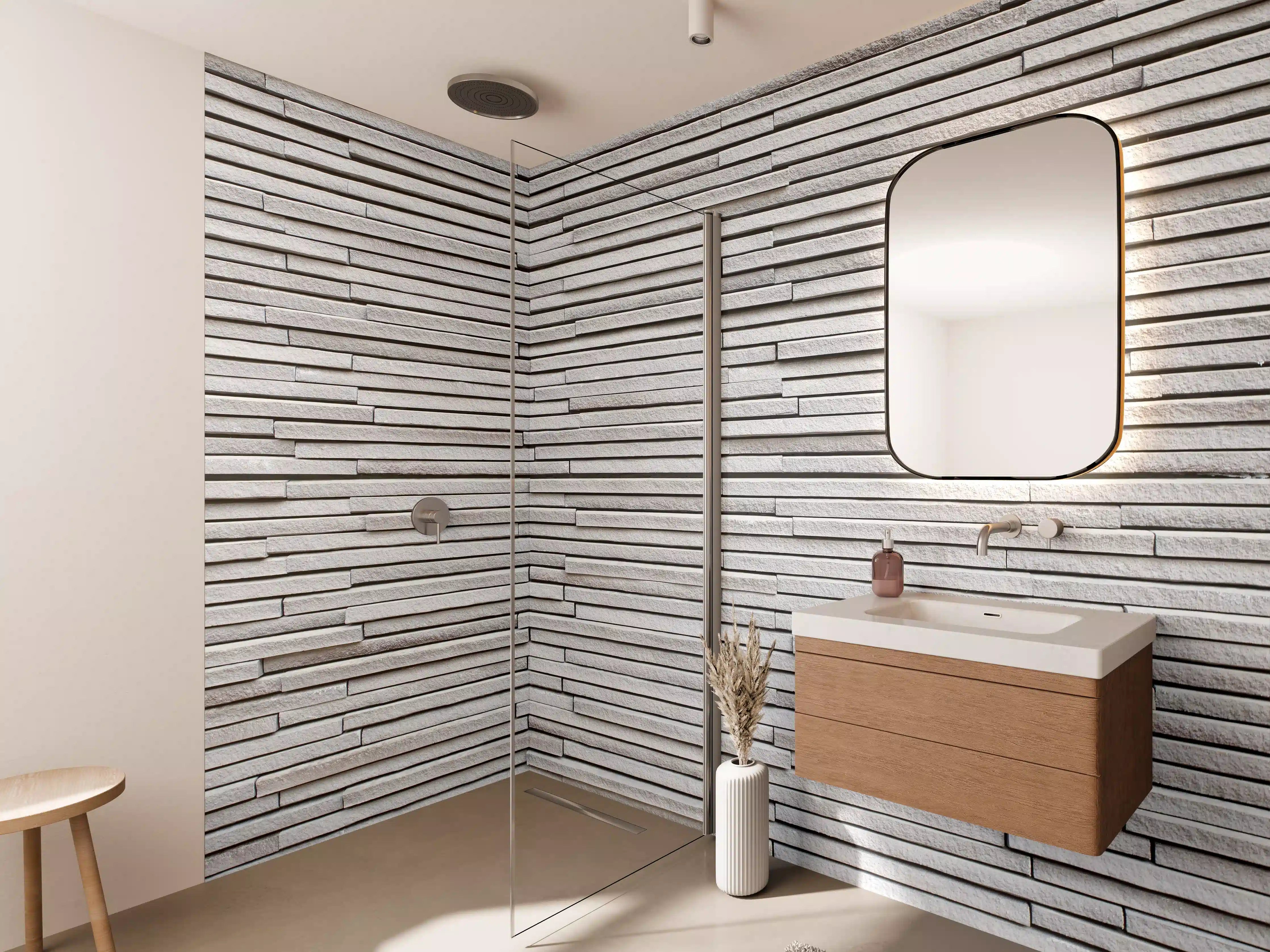 Wandverkleidung Bad - Moderne helle Steinwand