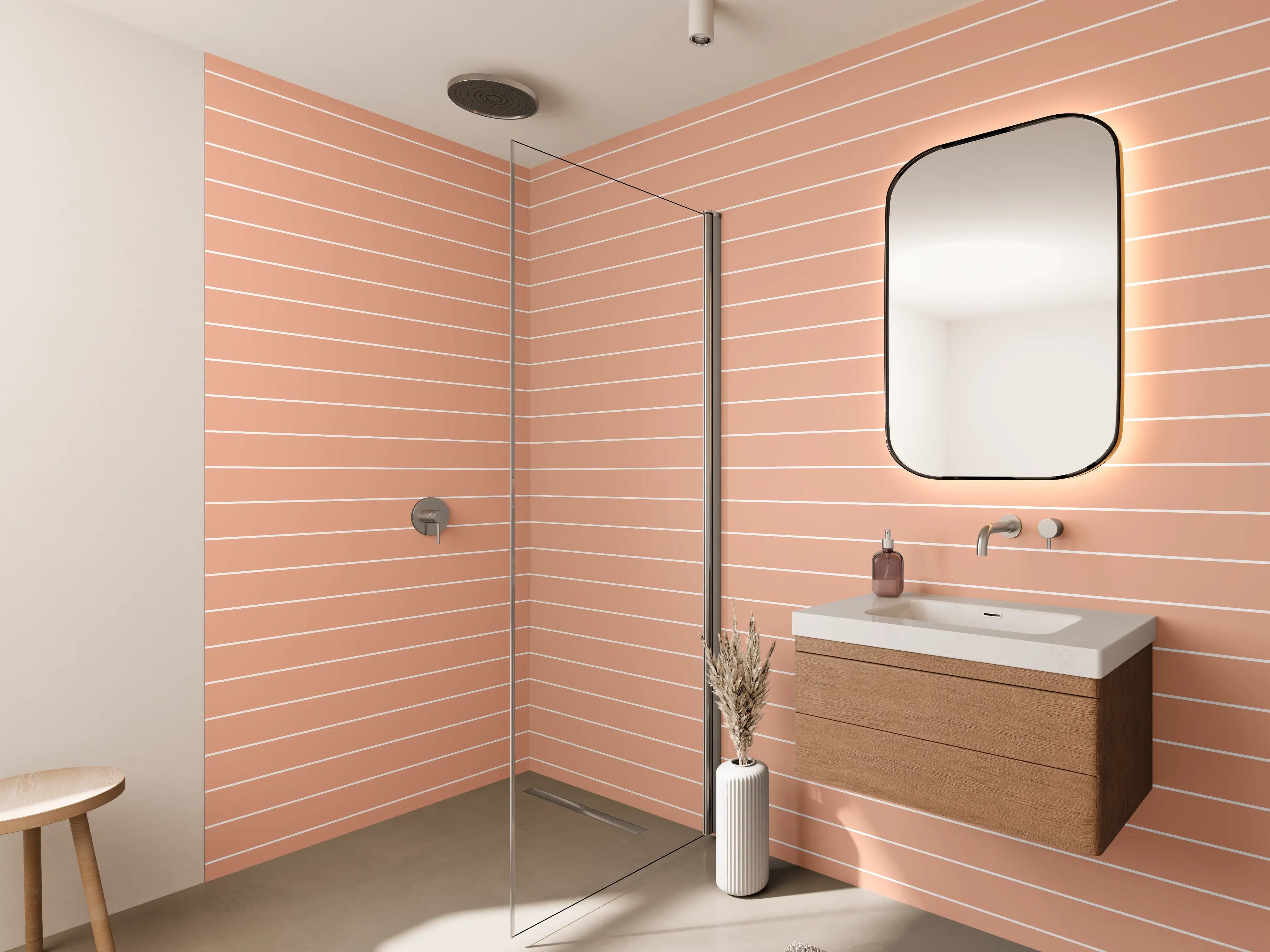 Wandverkleidung Bad - Moderne peachfarbene Streifenwandfarbe