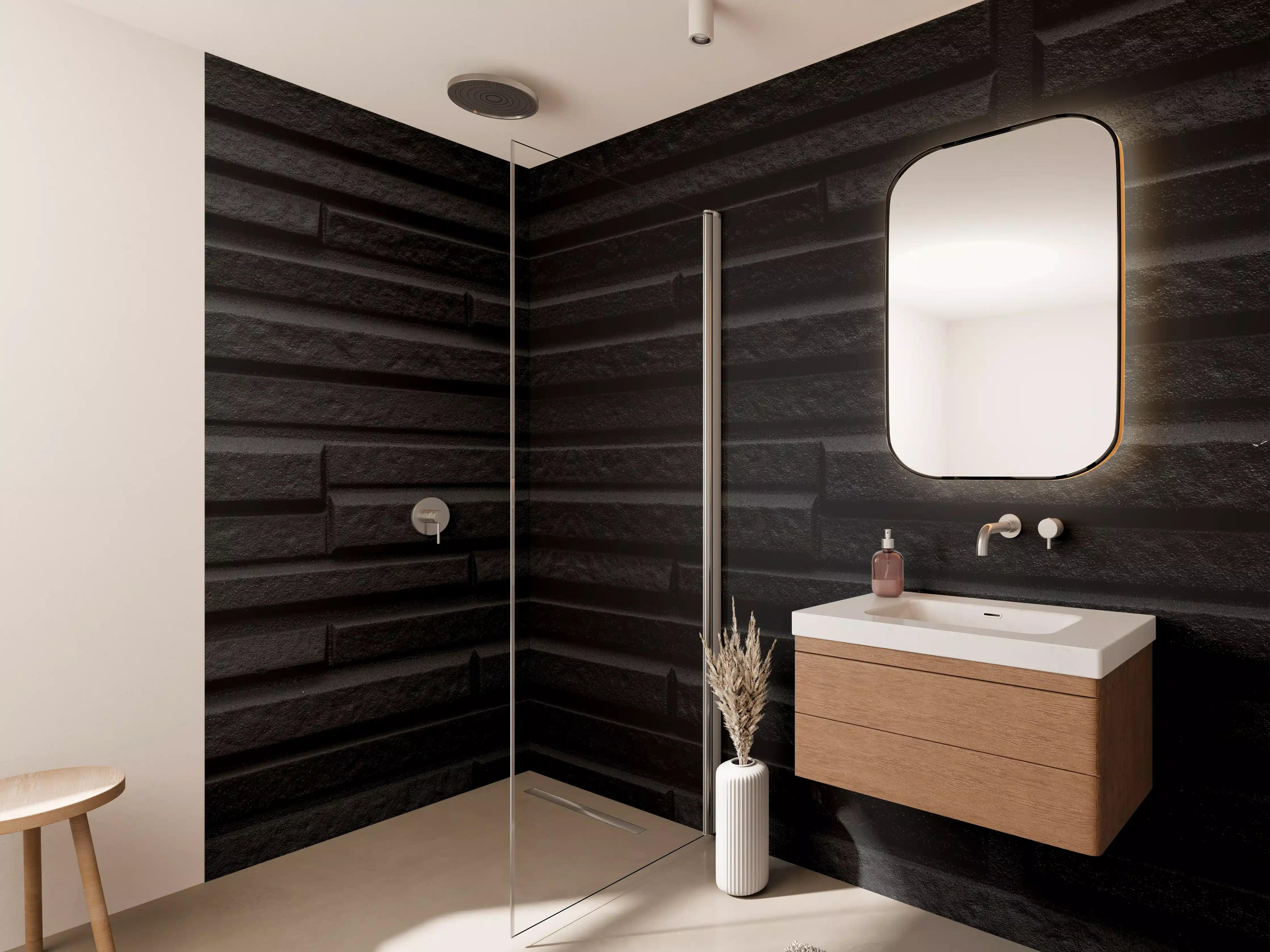 Wandverkleidung Bad - Moderne schwarze Steindwand
