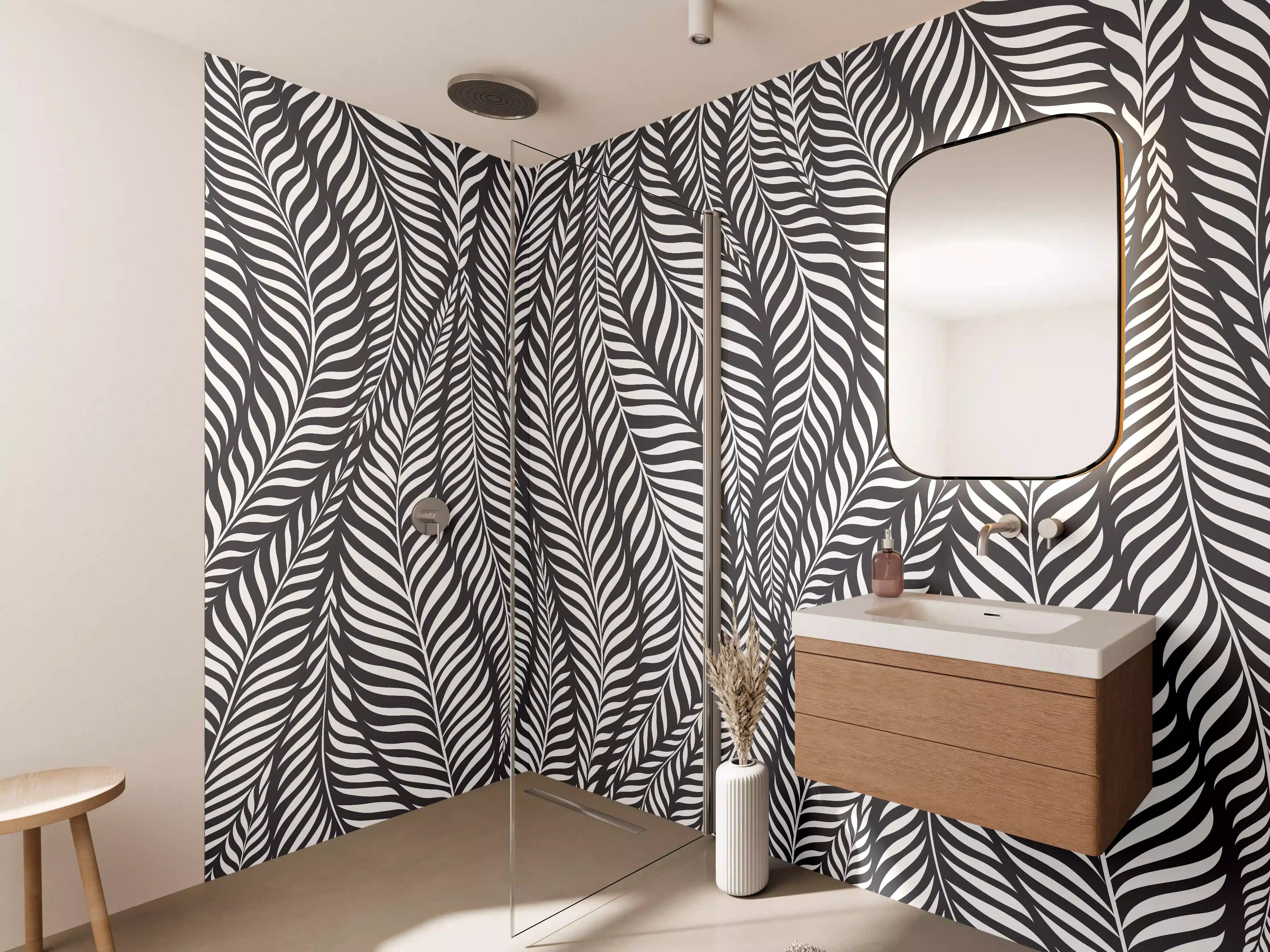 Wandverkleidung Bad - Moderne schwarze und weiße Pflanzenmuster