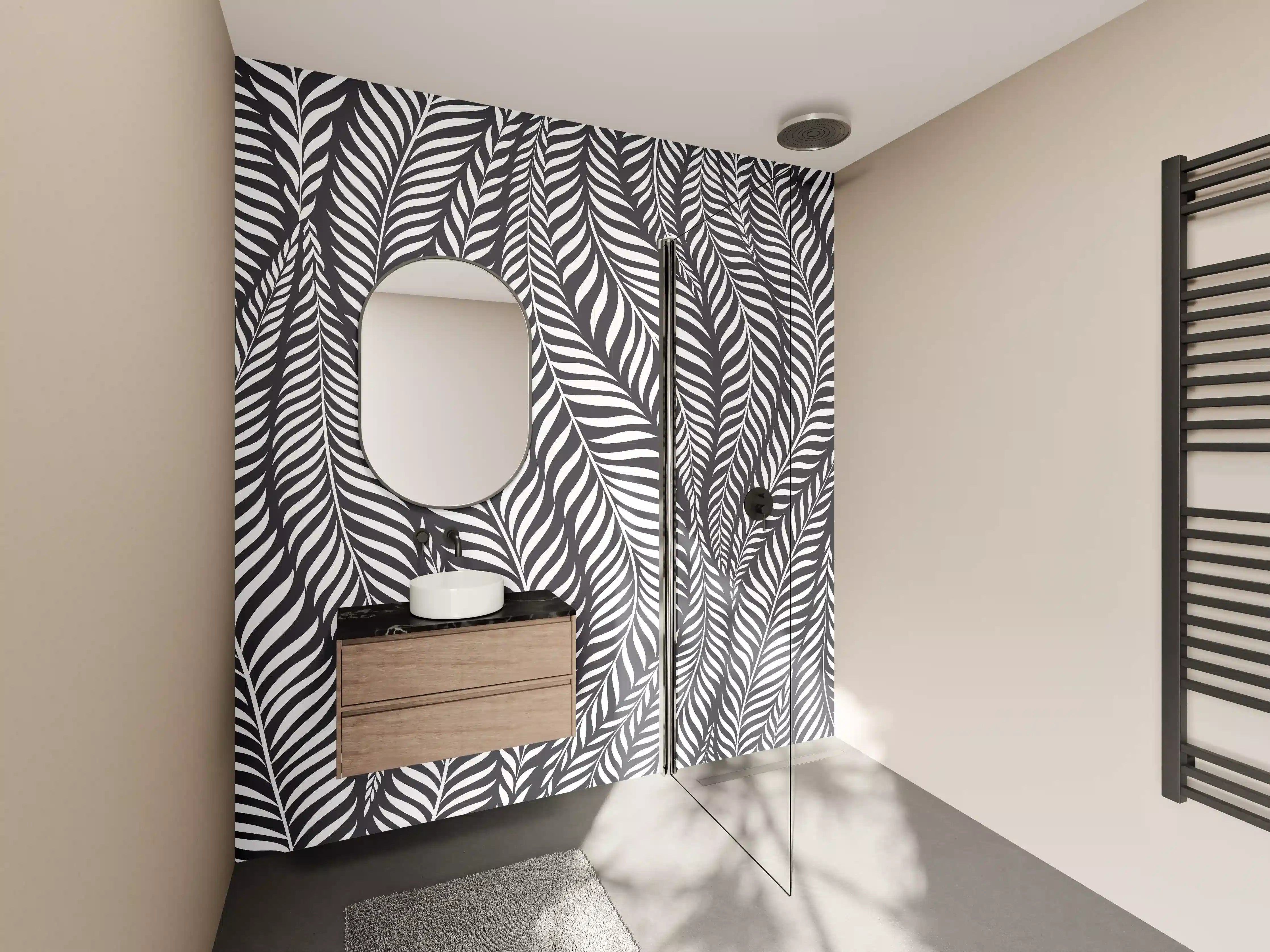 Wandverkleidung Bad - Moderne schwarze und weiße Pflanzenmuster