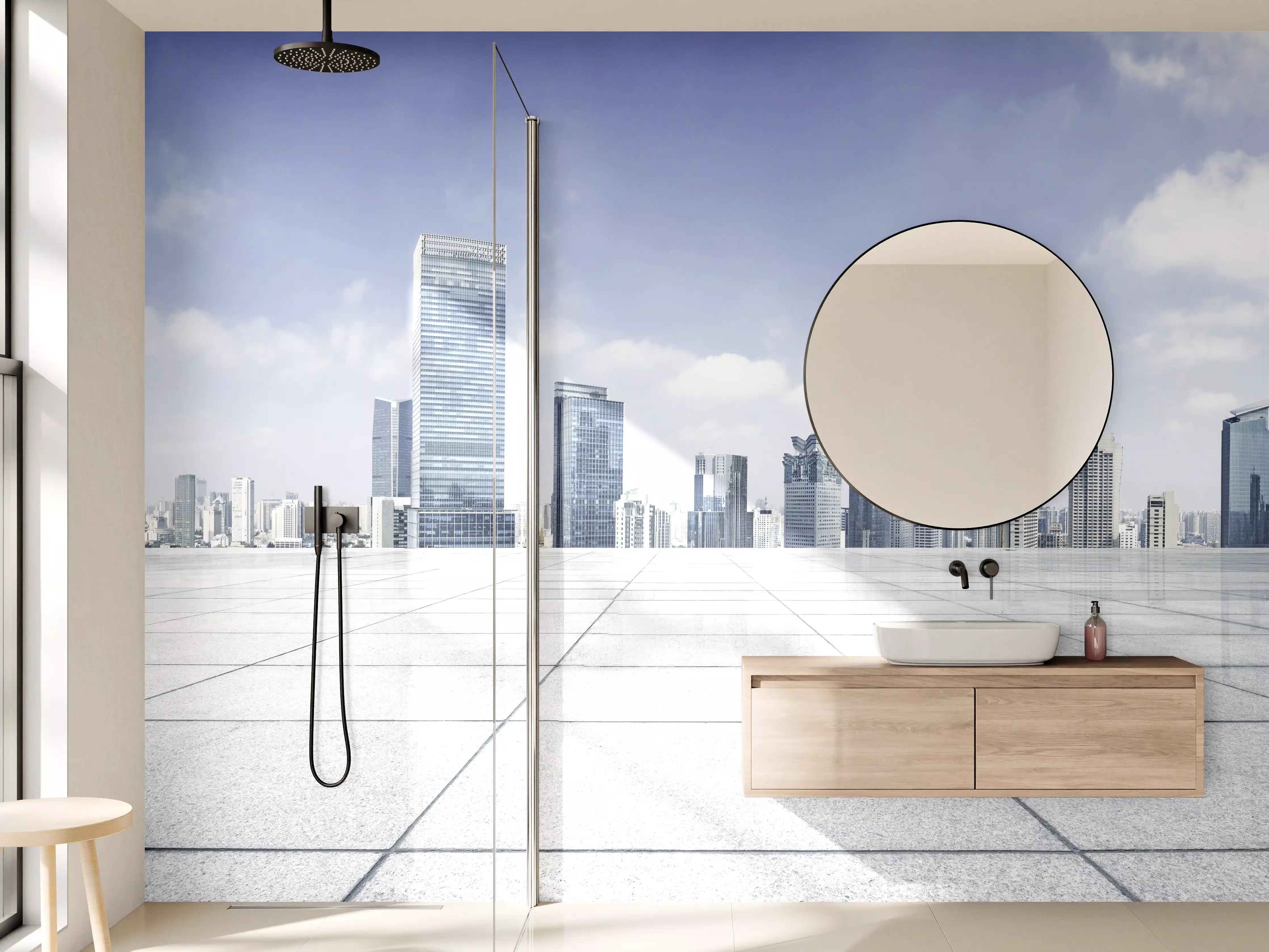 Wandverkleidung Bad - Moderner Skyline und Gebäuden