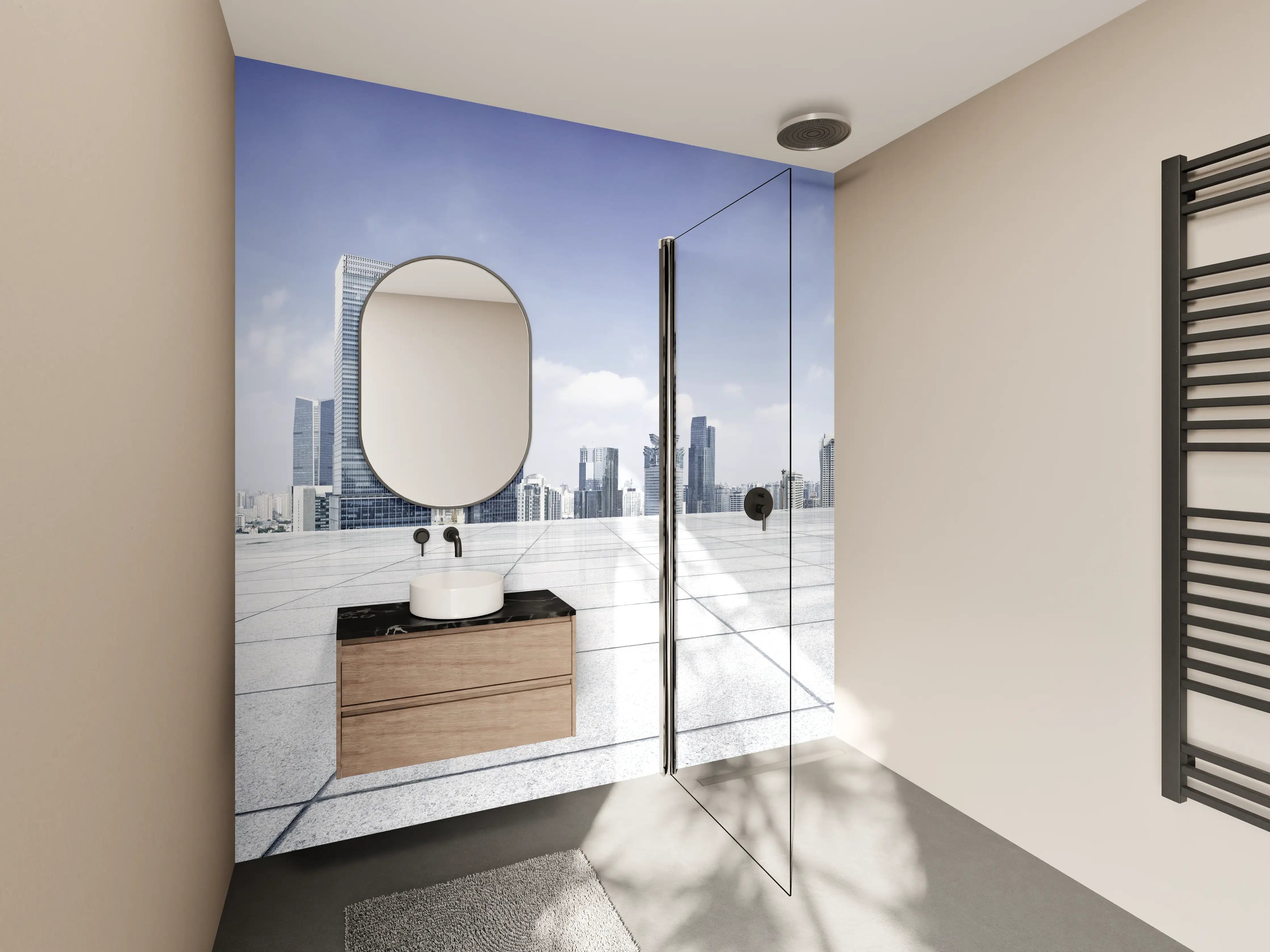 Wandverkleidung Bad - Moderner Skyline und Gebäuden