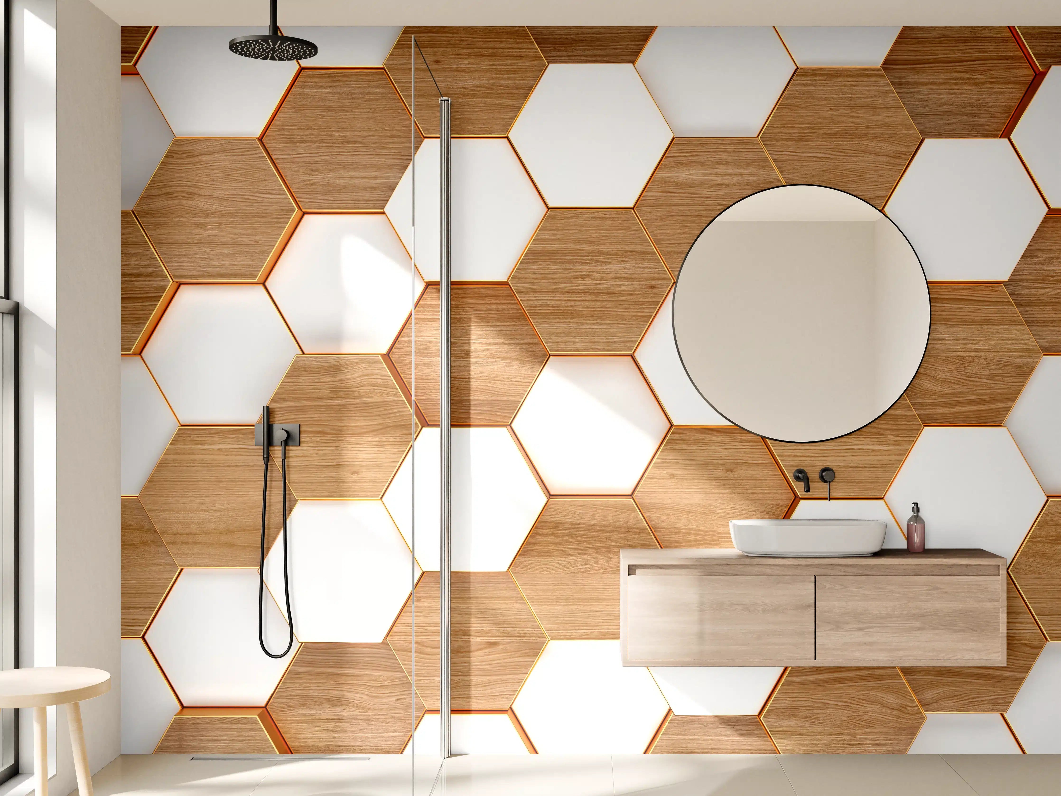 Wandverkleidung Bad - Modernes Hexagon Muster Weiß