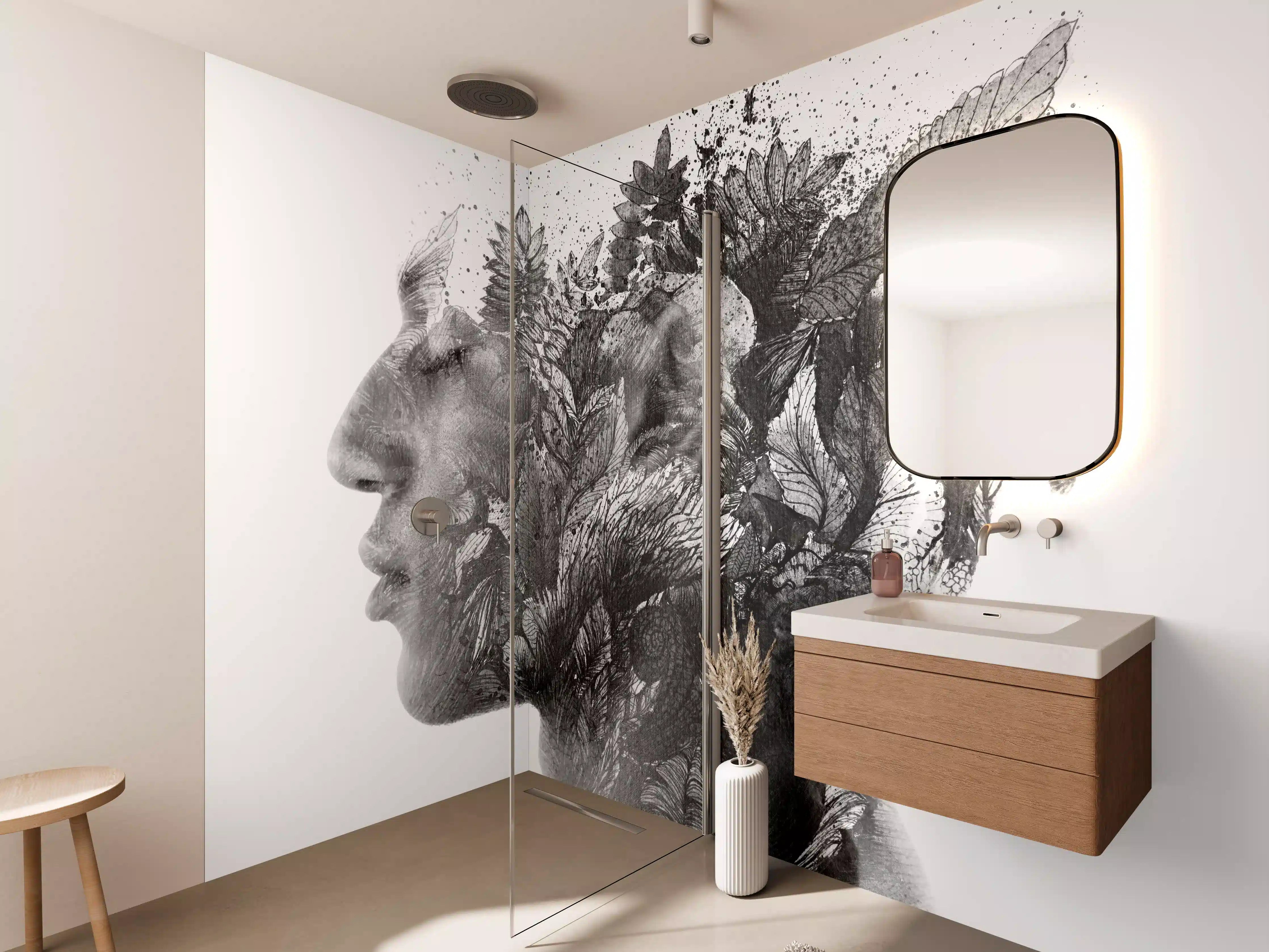 Wandverkleidung Bad - Modernes Portrait in schwarz - weiß
