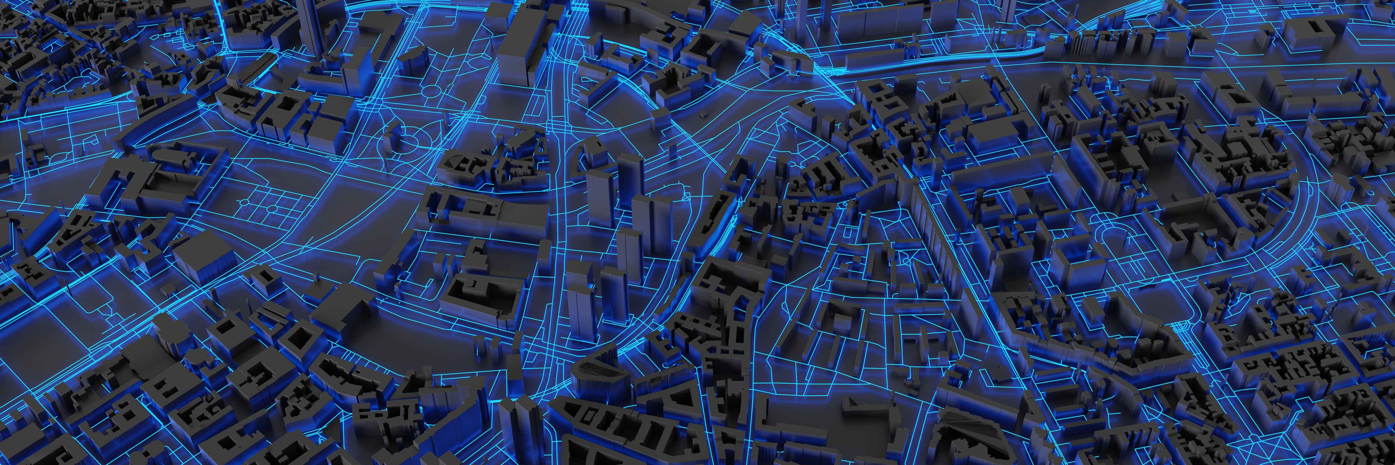 Wandverkleidung Bad-Modernes Stadtbild in blauer Neon-Optik