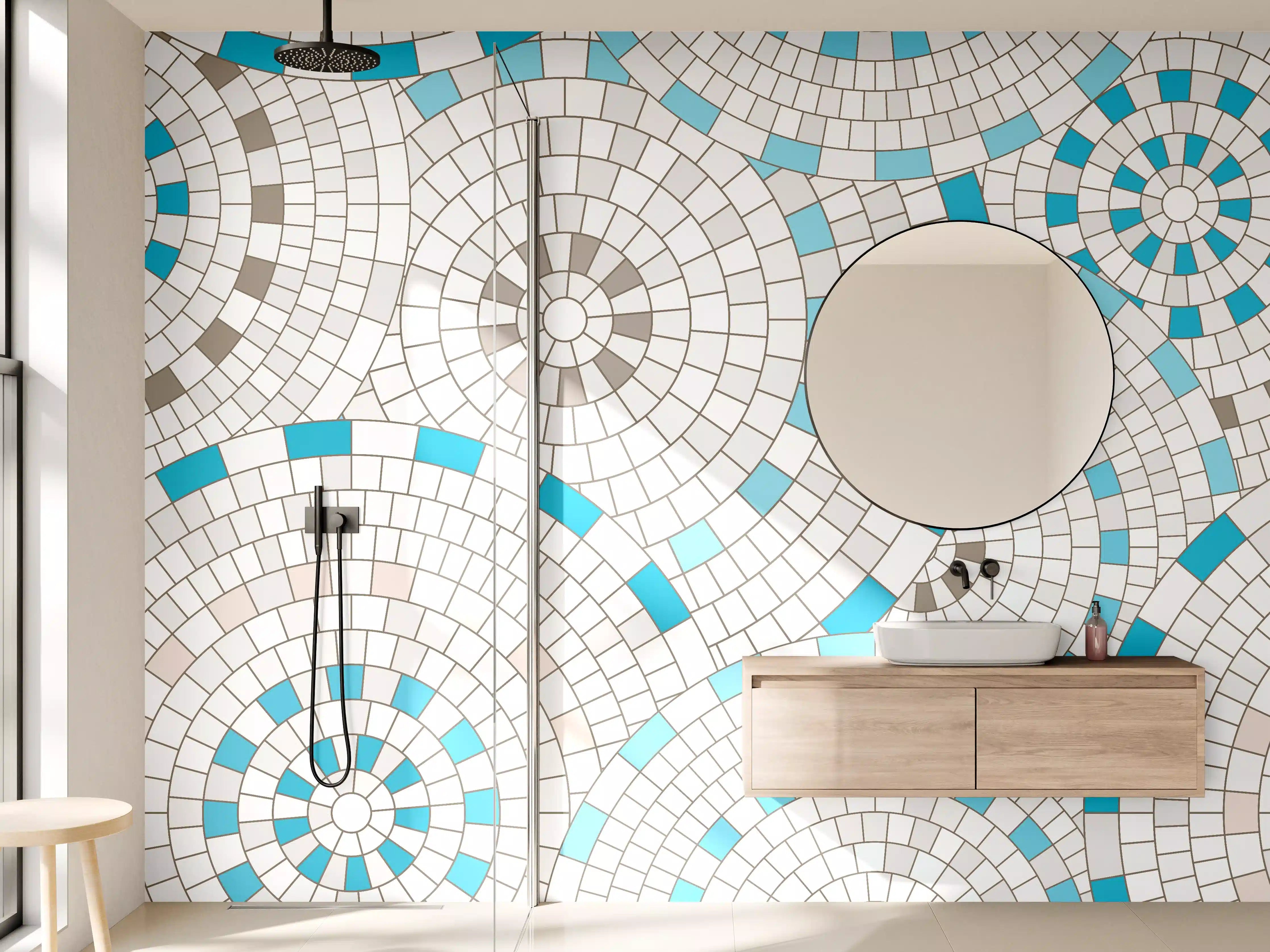 Wandverkleidung Bad - Modernes Weiß-Blau Mosaik-Design