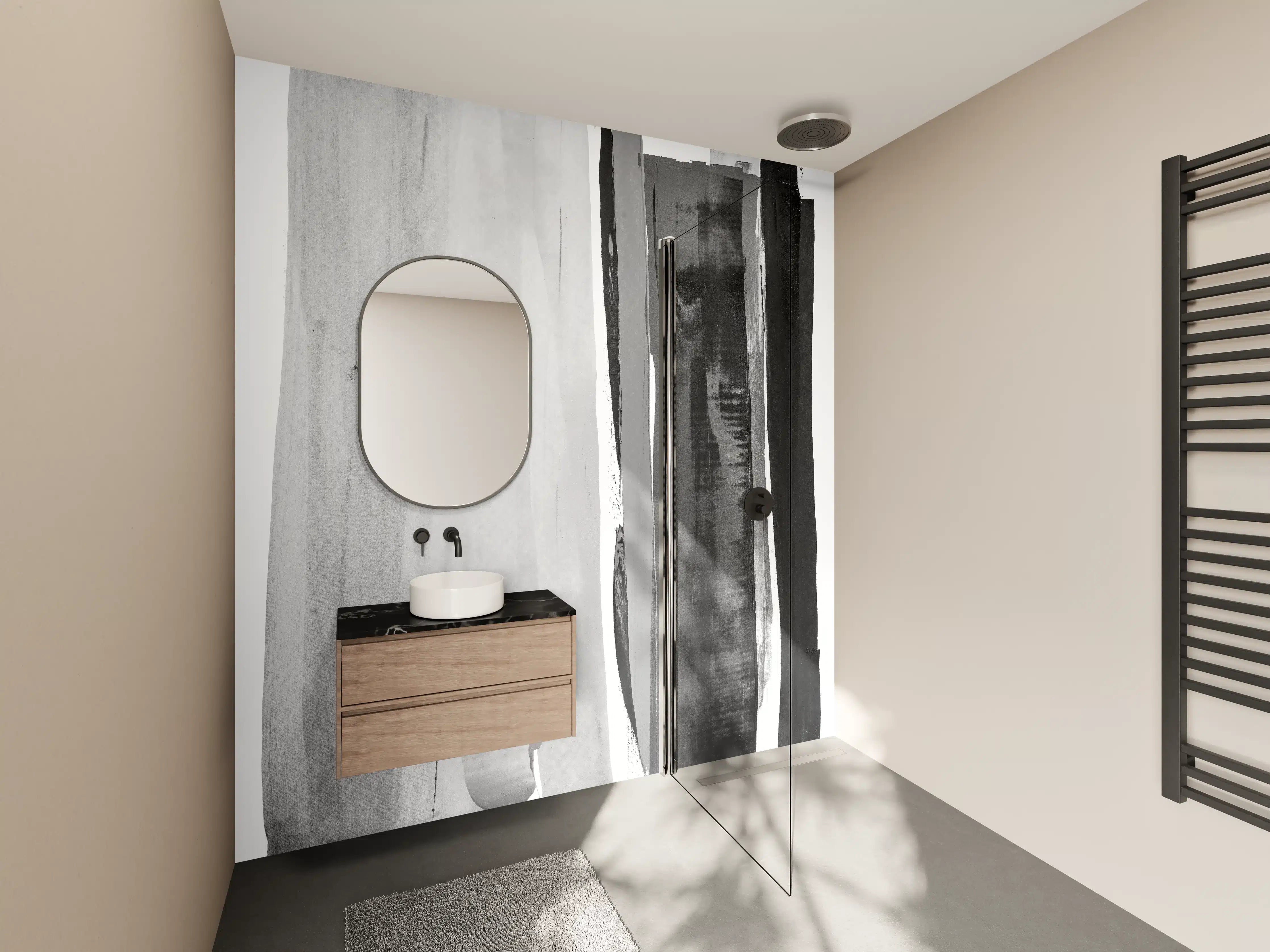Wandverkleidung Bad - Monochrome Aquarell-Striche