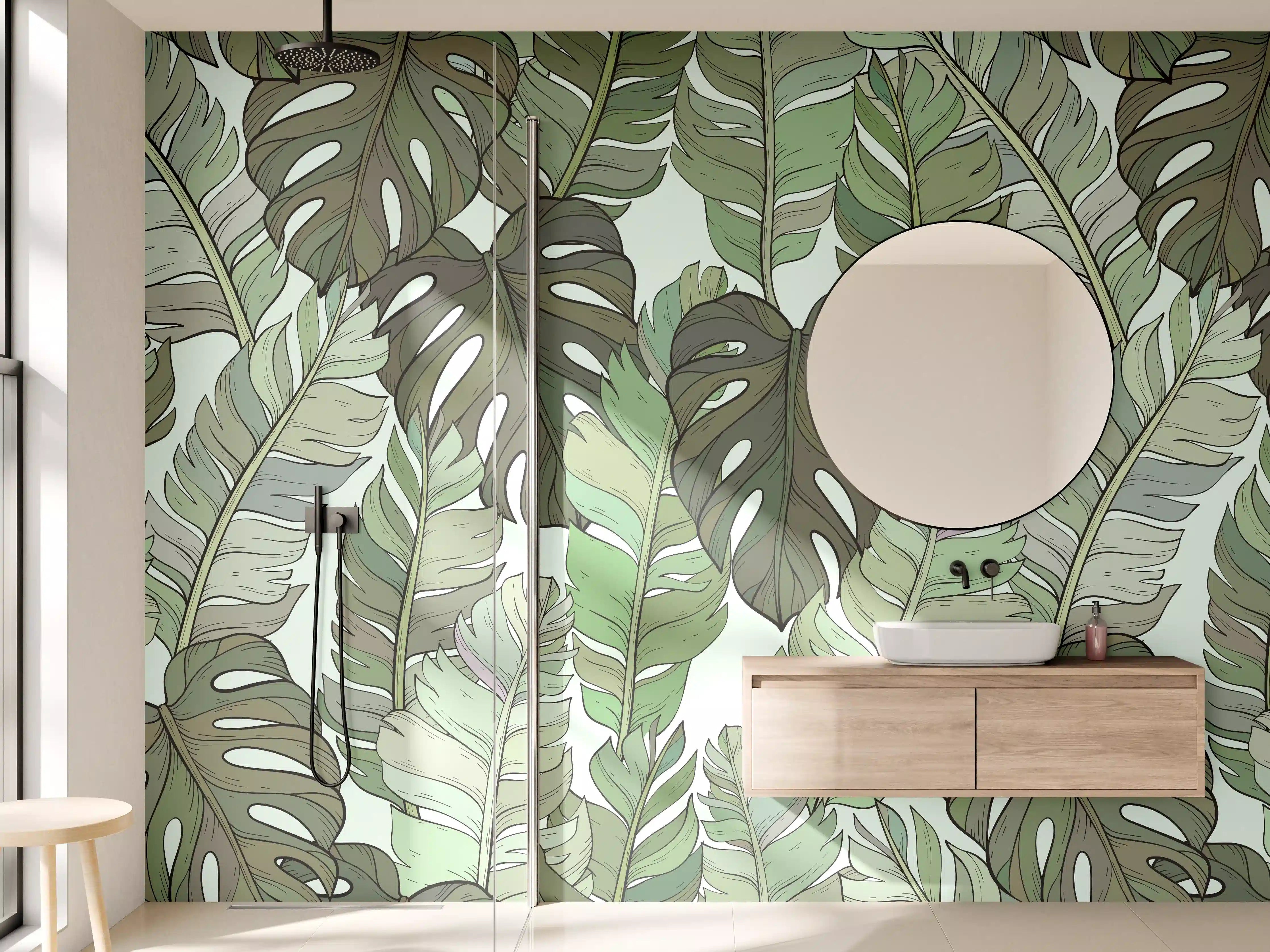 Wandverkleidung Bad - Monstera-Blätter – Tropische Eleganz