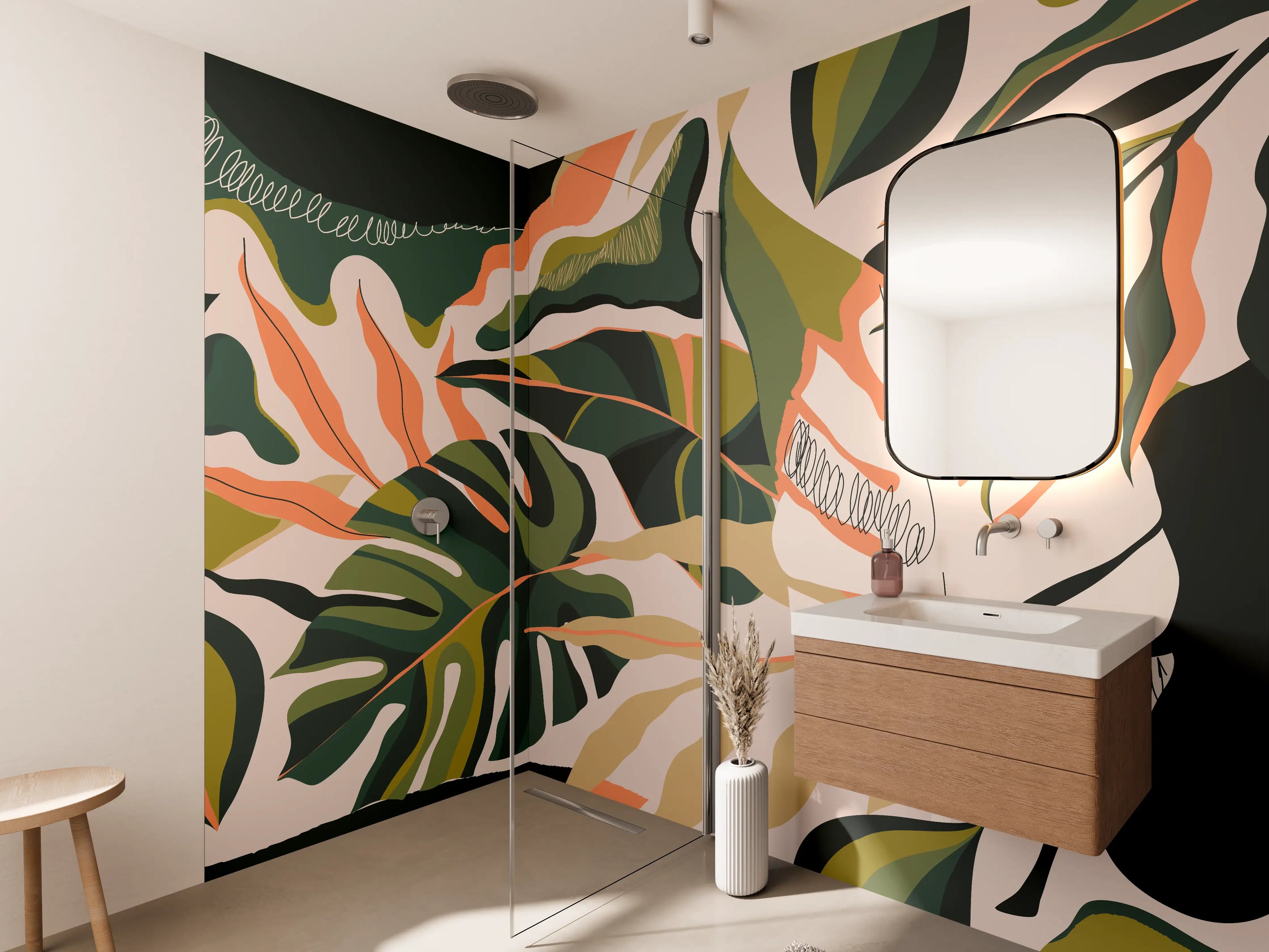 Wandverkleidung Bad - Monstera Tropic Blattmuster