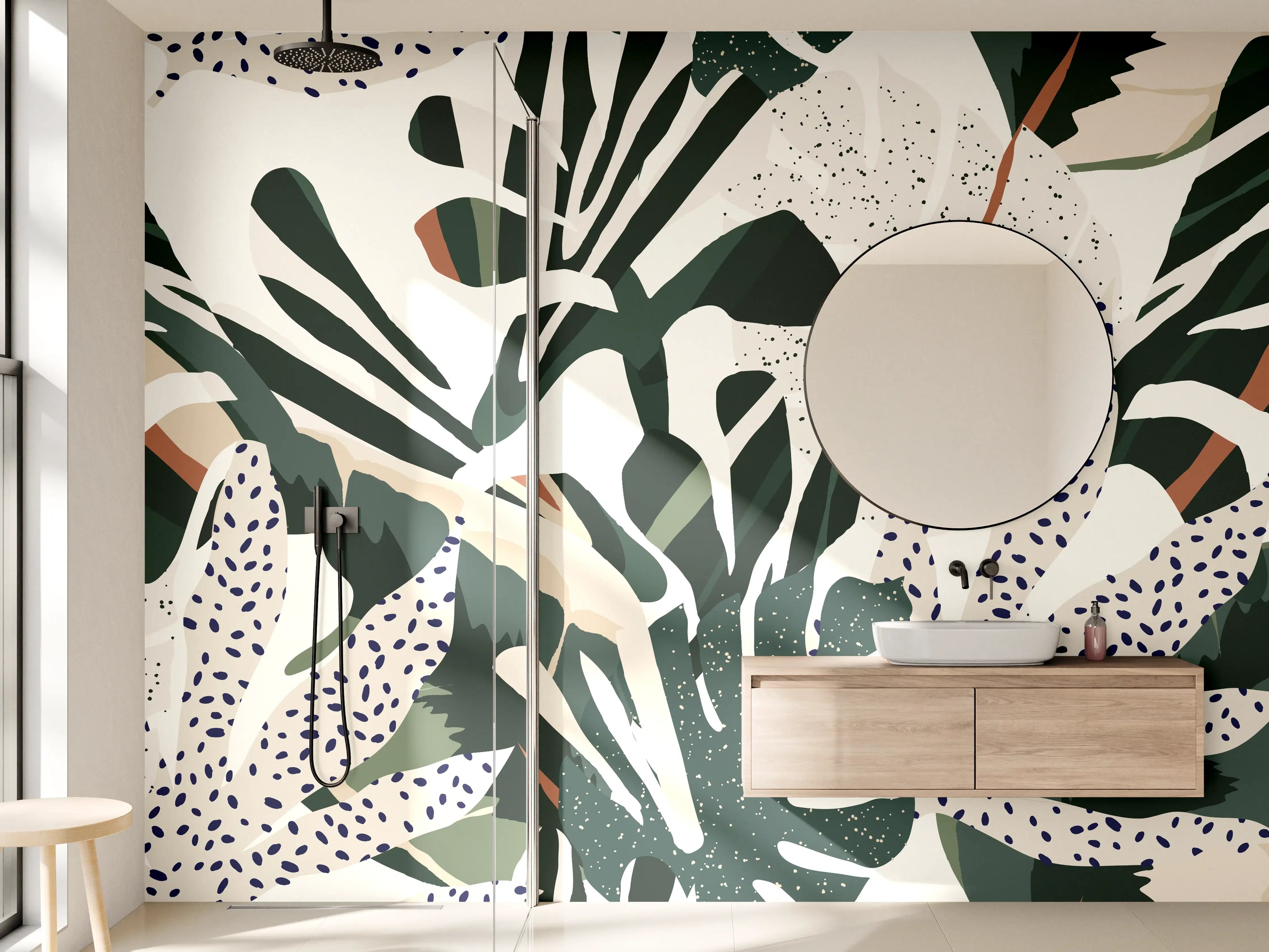 Wandverkleidung Bad - Monstera Tropic Grün-Beige