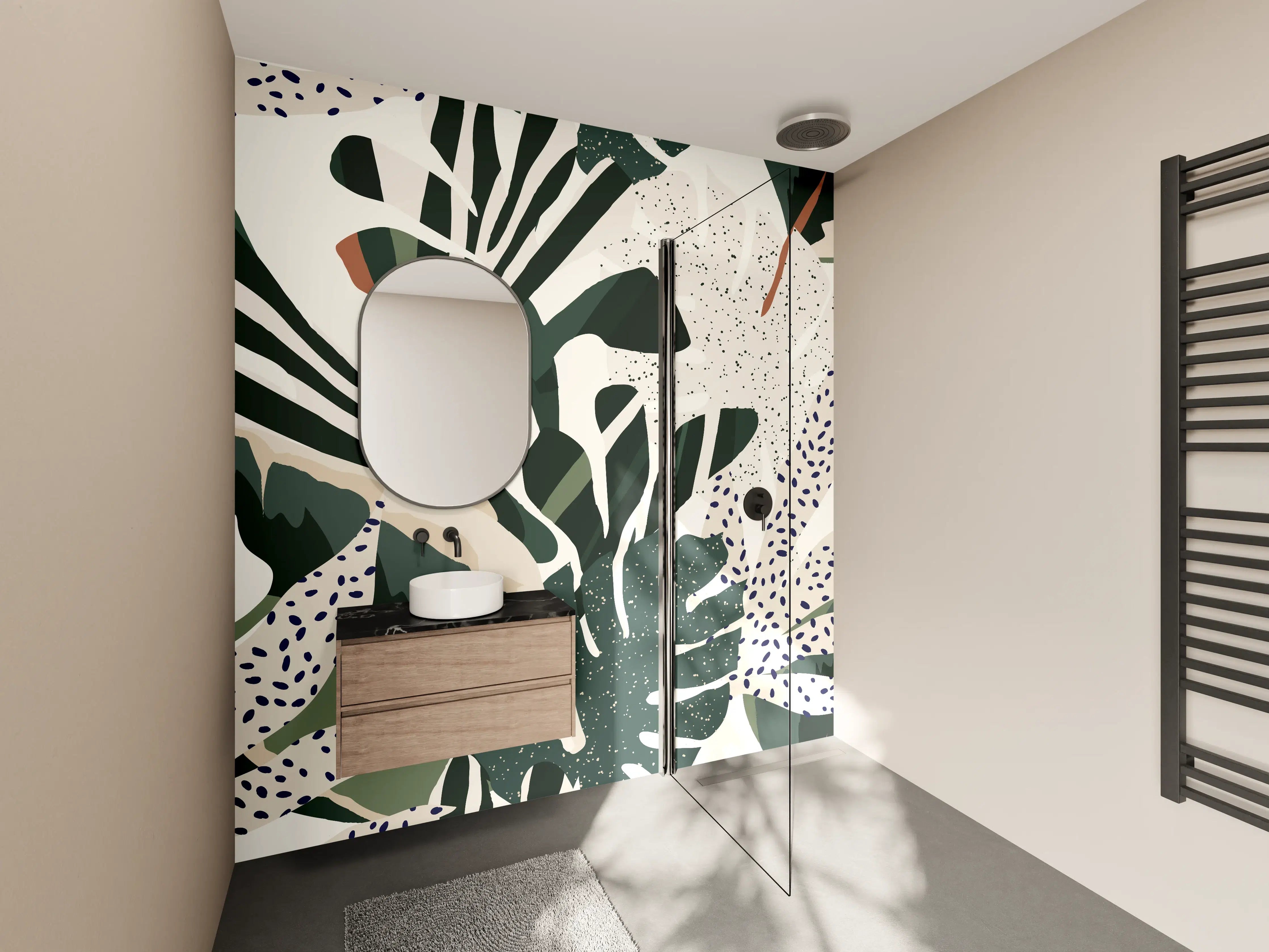 Wandverkleidung Bad - Monstera Tropic Grün-Beige