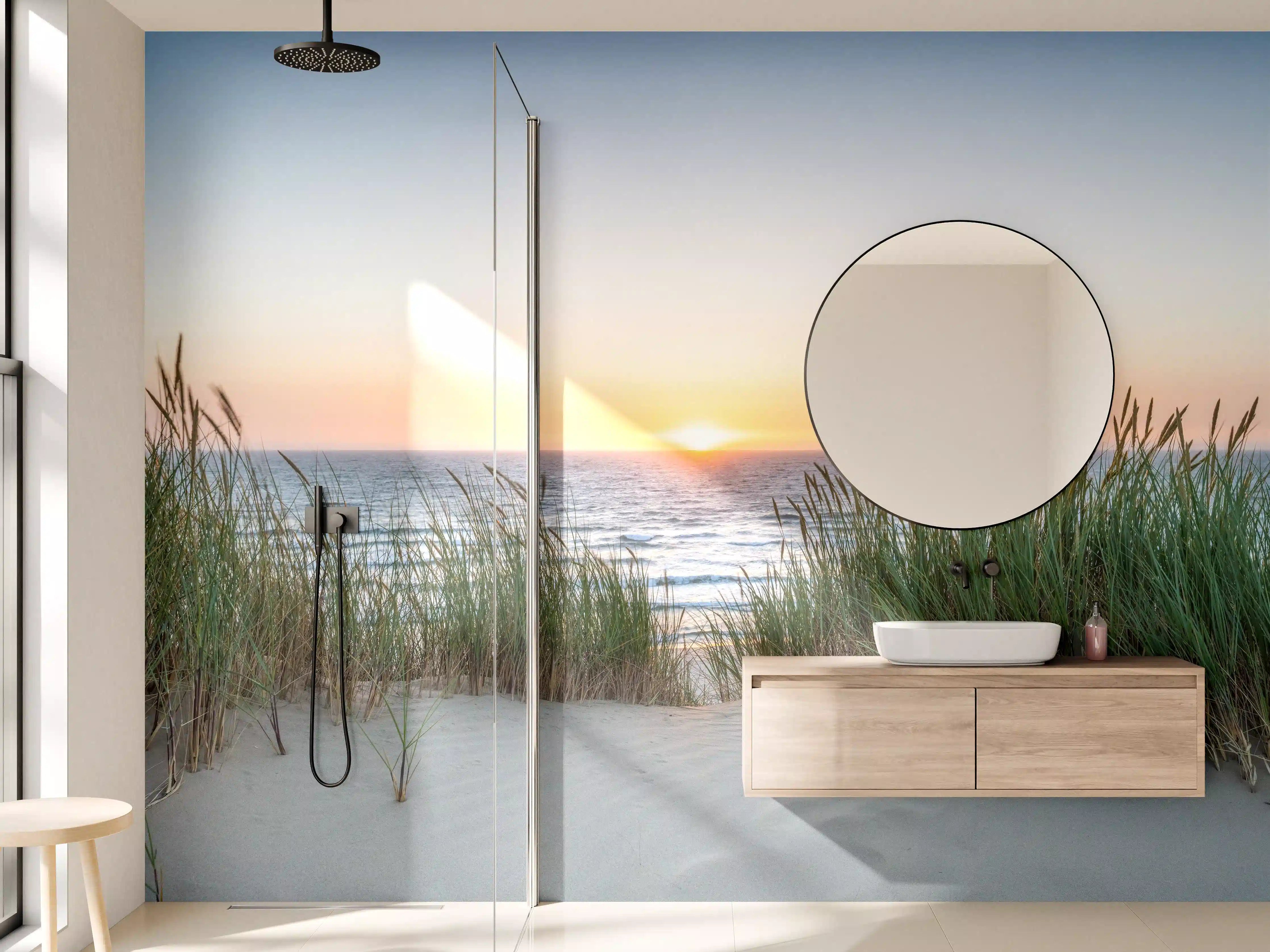 Wandverkleidung Bad - Morgenlicht im Grauweißen Strand