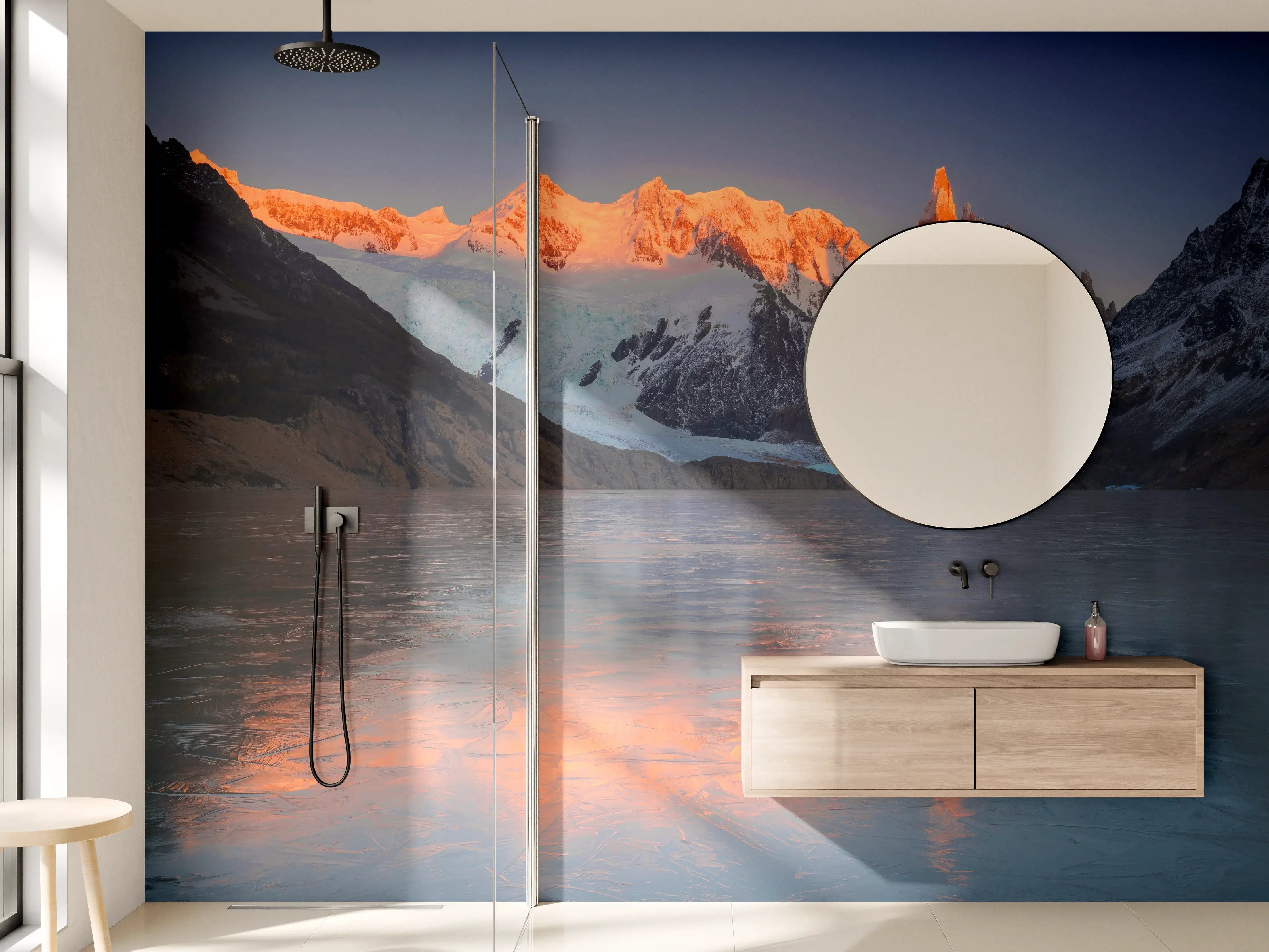 Wandverkleidung Bad - Morgenstimmung im Bergpanorama