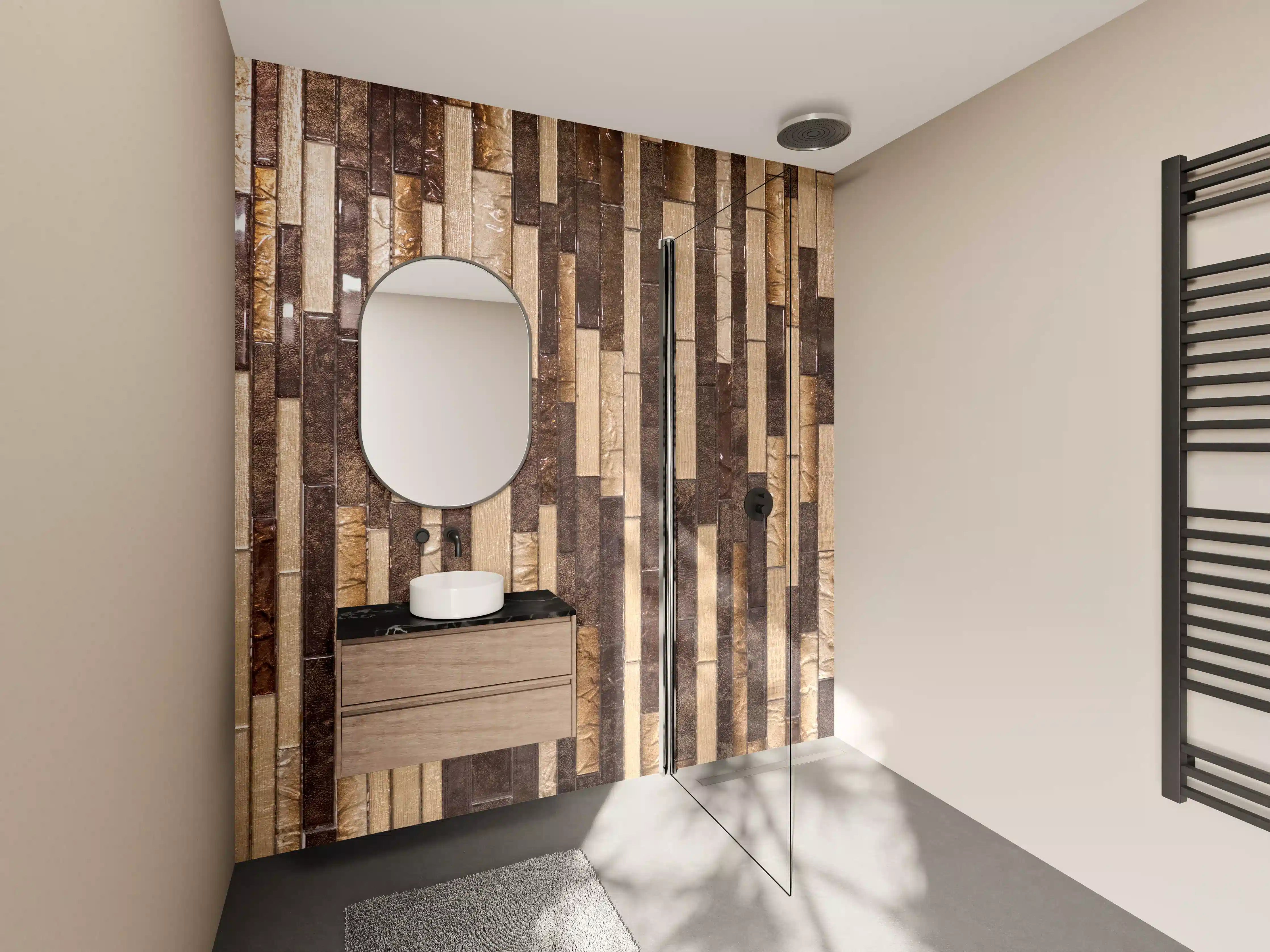 Wandverkleidung Bad - Mosaik Holzoptik Braun Beige