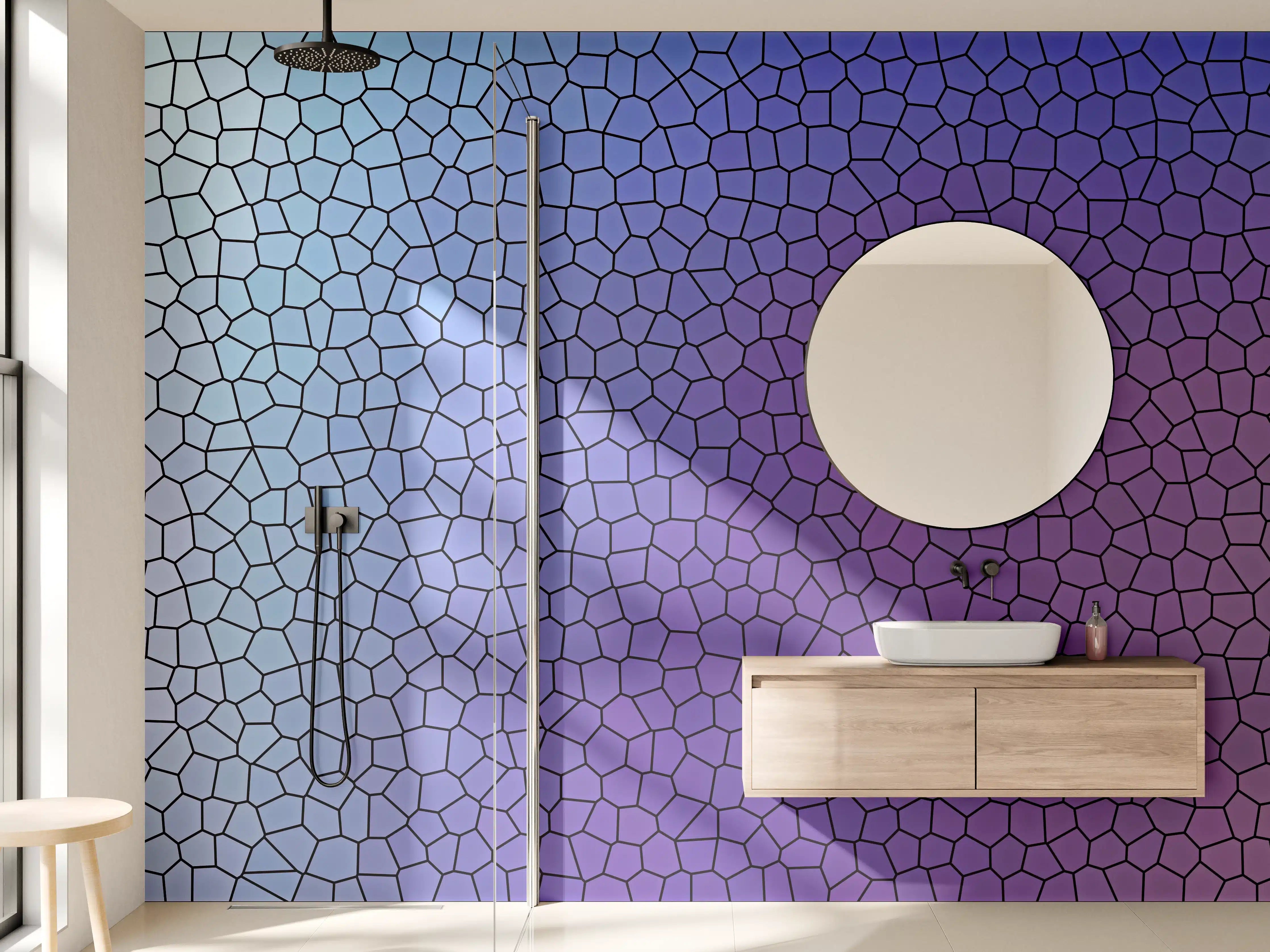 Wandverkleidung Bad - Mosaik mit lila-bläulichem Übergang